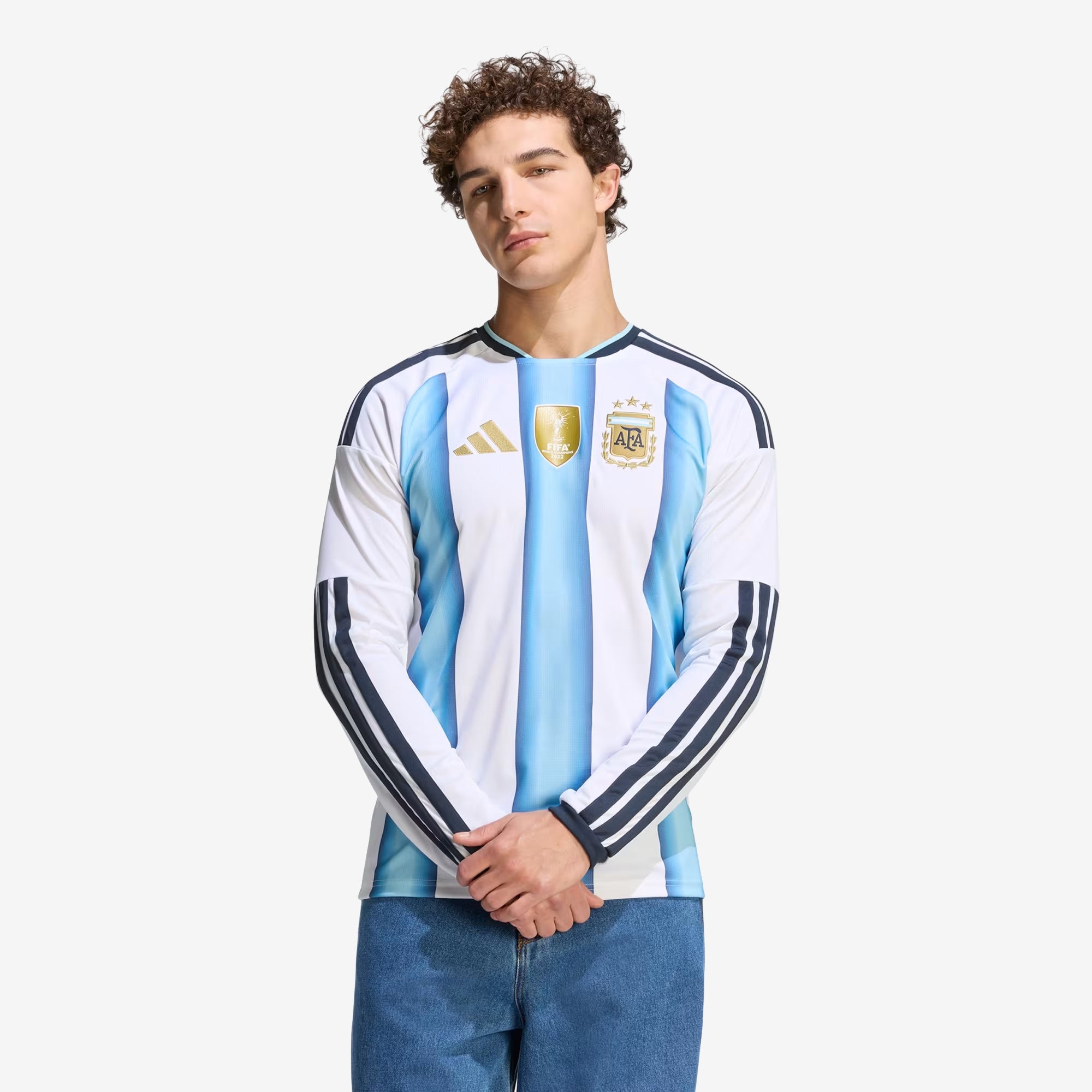 adidas Argentina 2026 Stadium Home Men's Soccer Long-Sleeve Jersey - White / Icey Blue / Light Blue