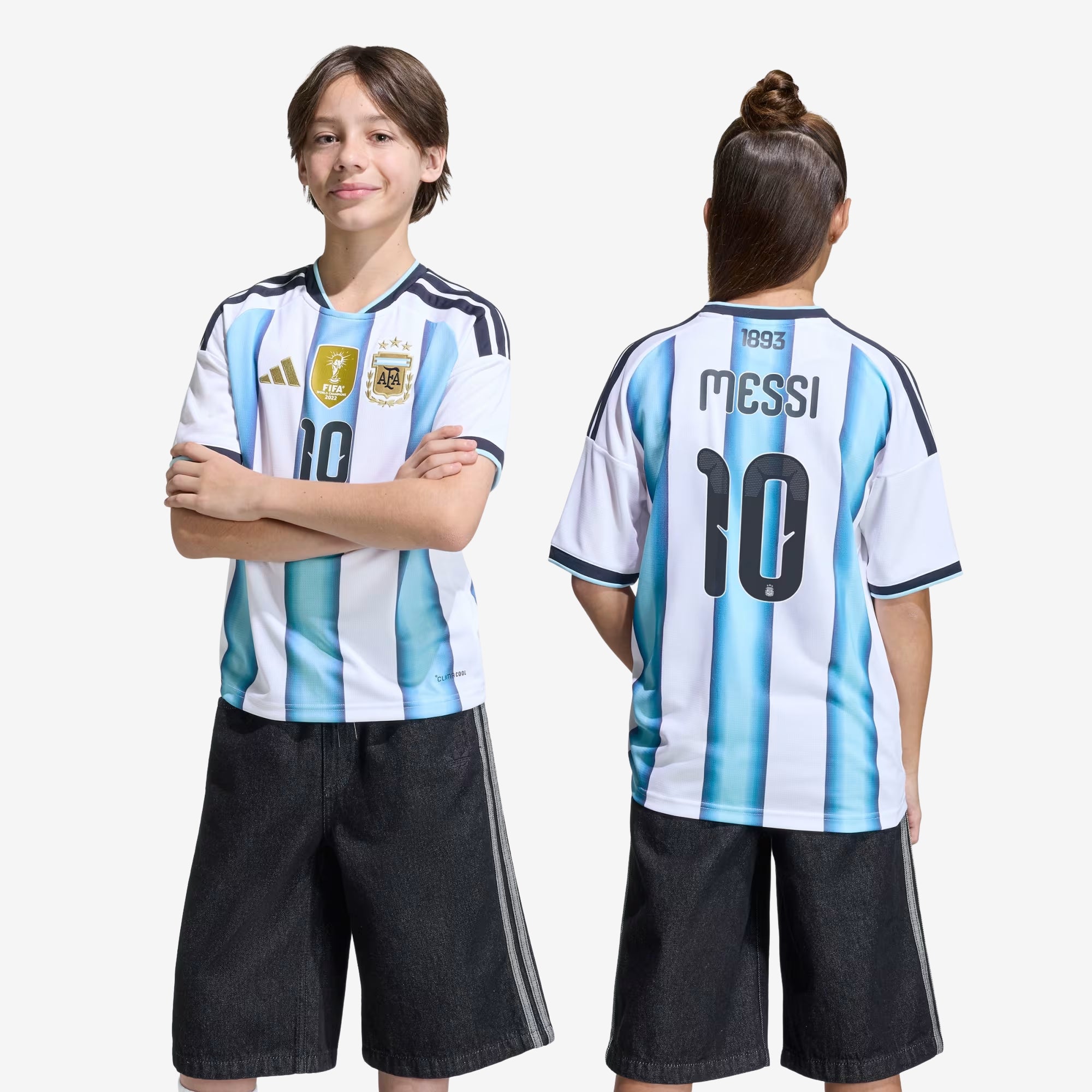 adidas Argentina 2026 Stadium Home Messi Big Kids' Soccer Jersey - White / Icey Blue / Light Blue