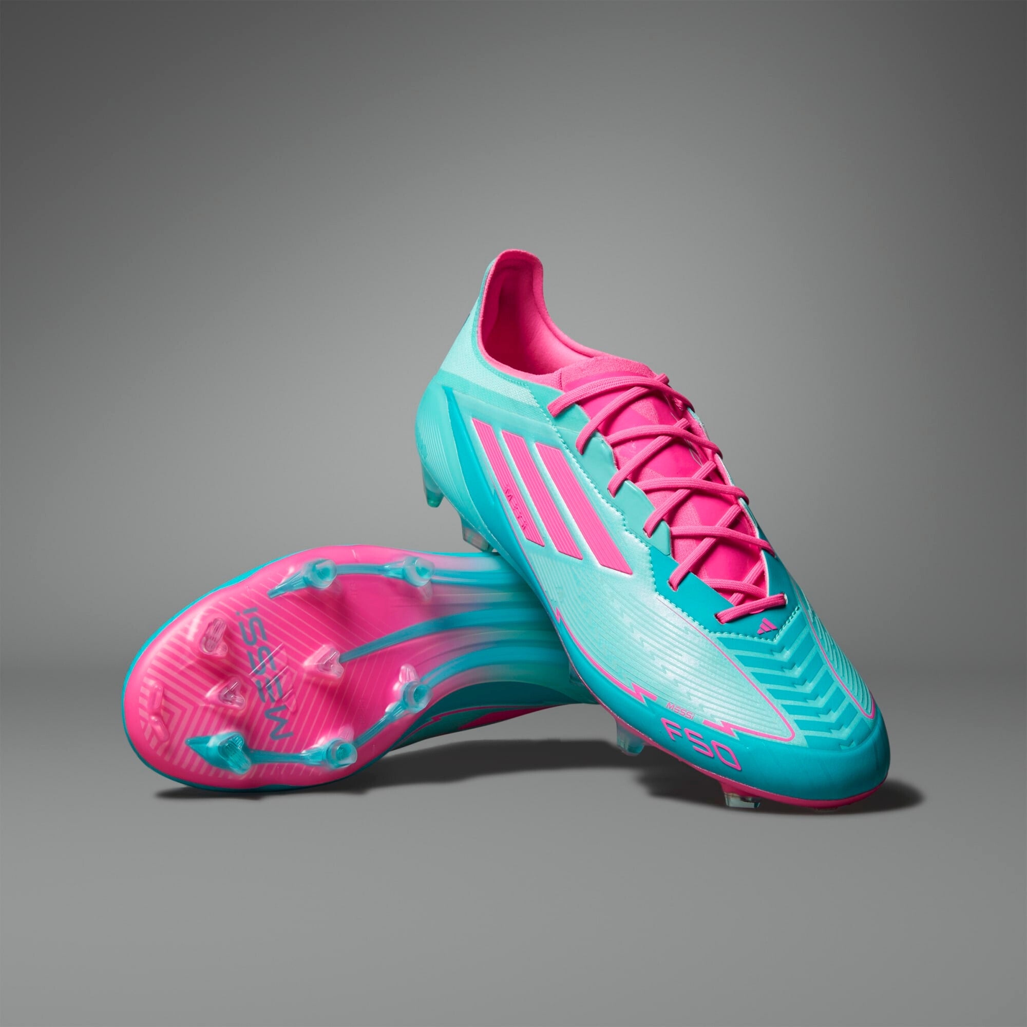 adidas F50 Elite Messi FG Low-Top Soccer Cleats - Flash Aqua / Lucid Pink / Lucid Cyan