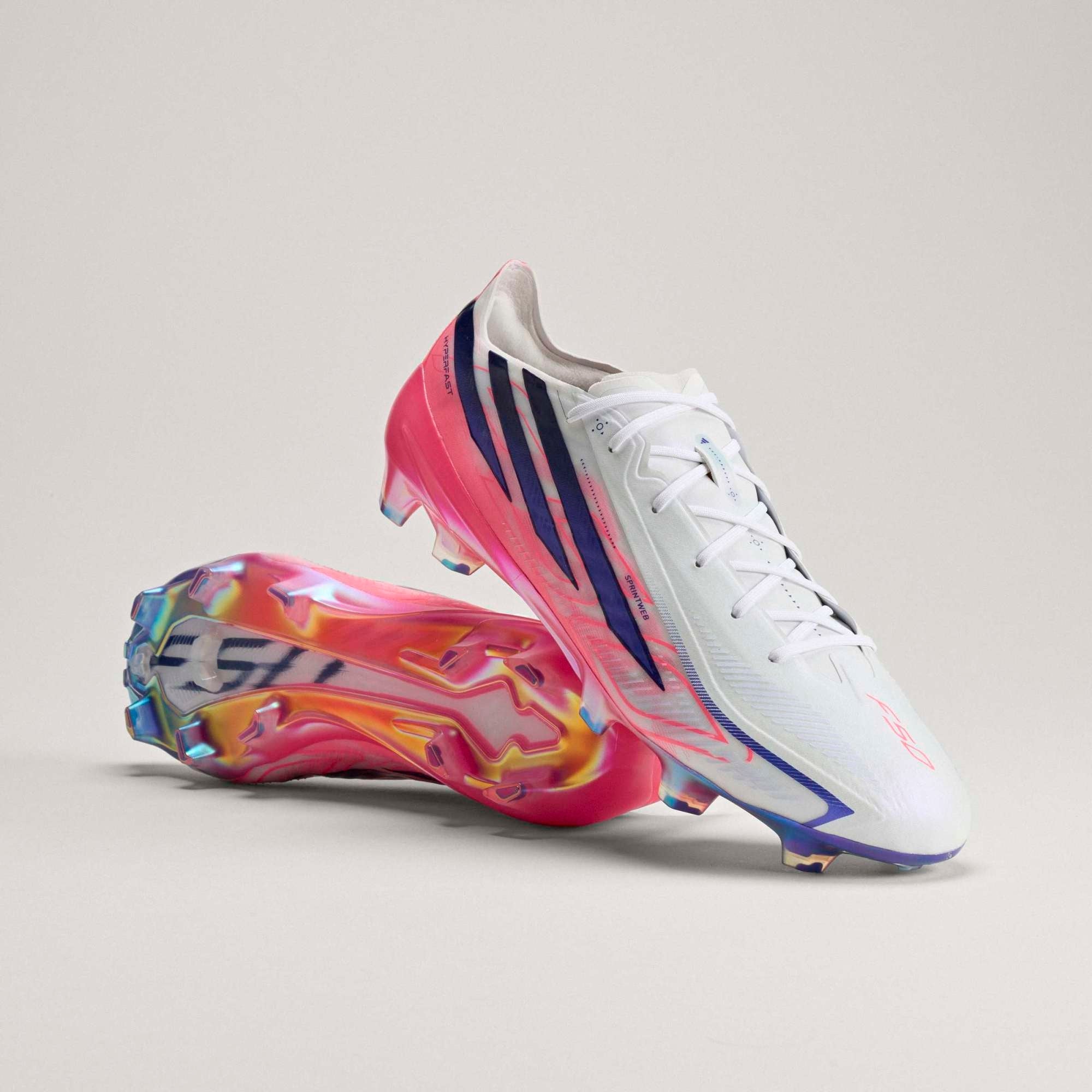 adidas F50 Hyperfast Elite Firm-Ground Low-Top Soccer Cleats - Ftwr White / Solar Purple / Solar Turbo