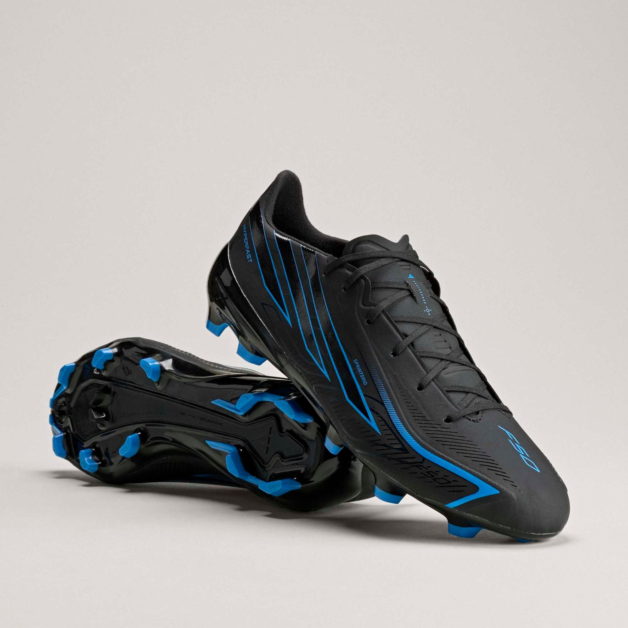 adidas F50 Hyperfast League Firm-Ground Low-Top Soccer Cleats - Core Black / Core Black / Lucid Ray Blue