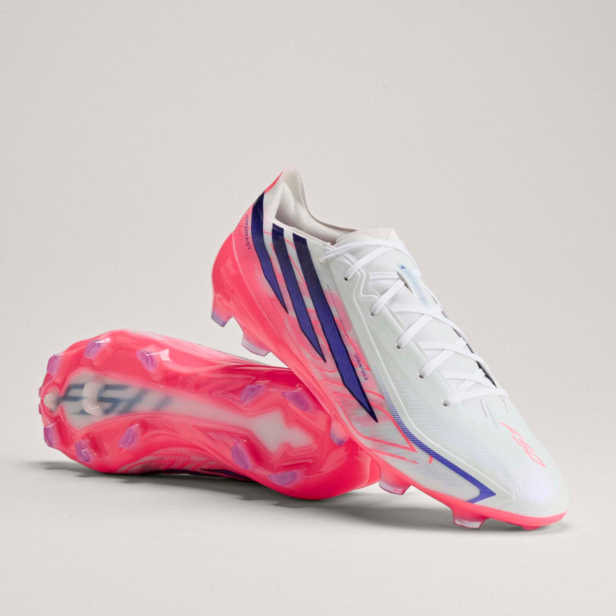 adidas F50 Hyperfast Pro Firm-Ground Low-Top Soccer Cleats - Ftwr White / Solar Purple / Solar Turbo