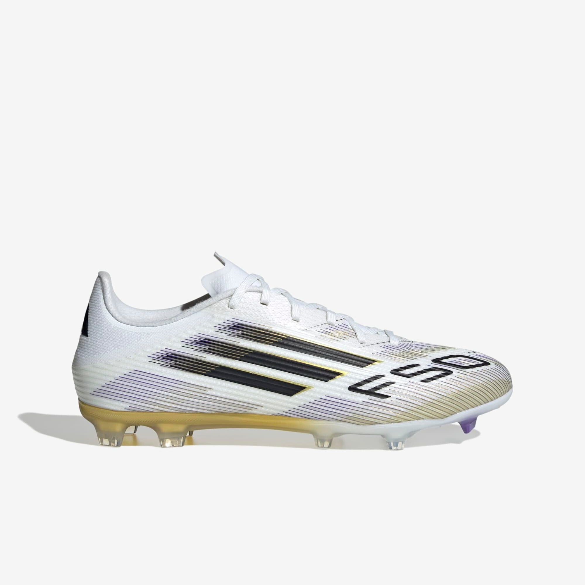 adidas F50 League Firm/Multi-Ground Low-Top Soccer Cleats - Cloud White / Core Black / Gold Metallic