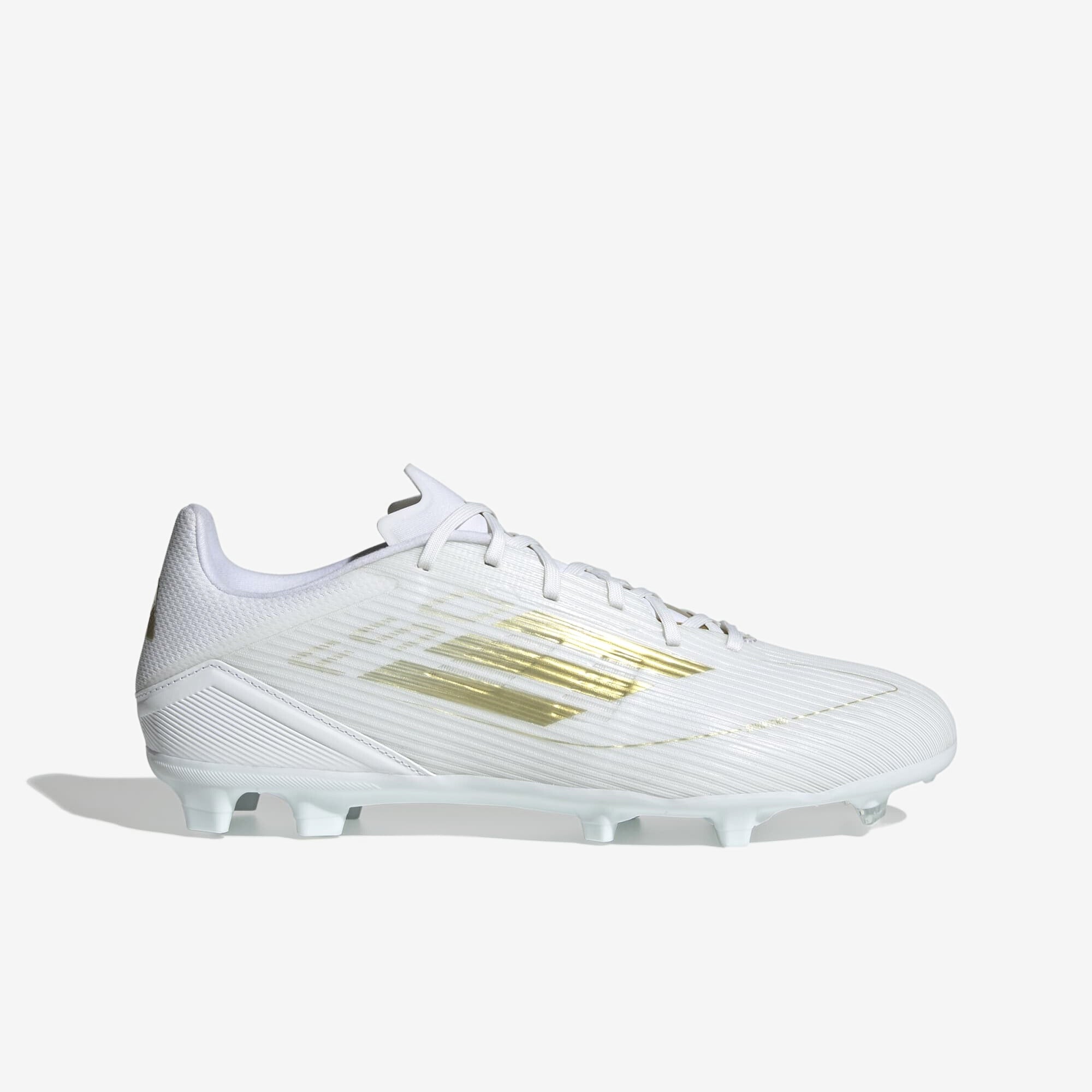adidas F50 League Firm/Multi-Ground Soccer Cleats - Cloud White / Gold Metallic / Cloud White