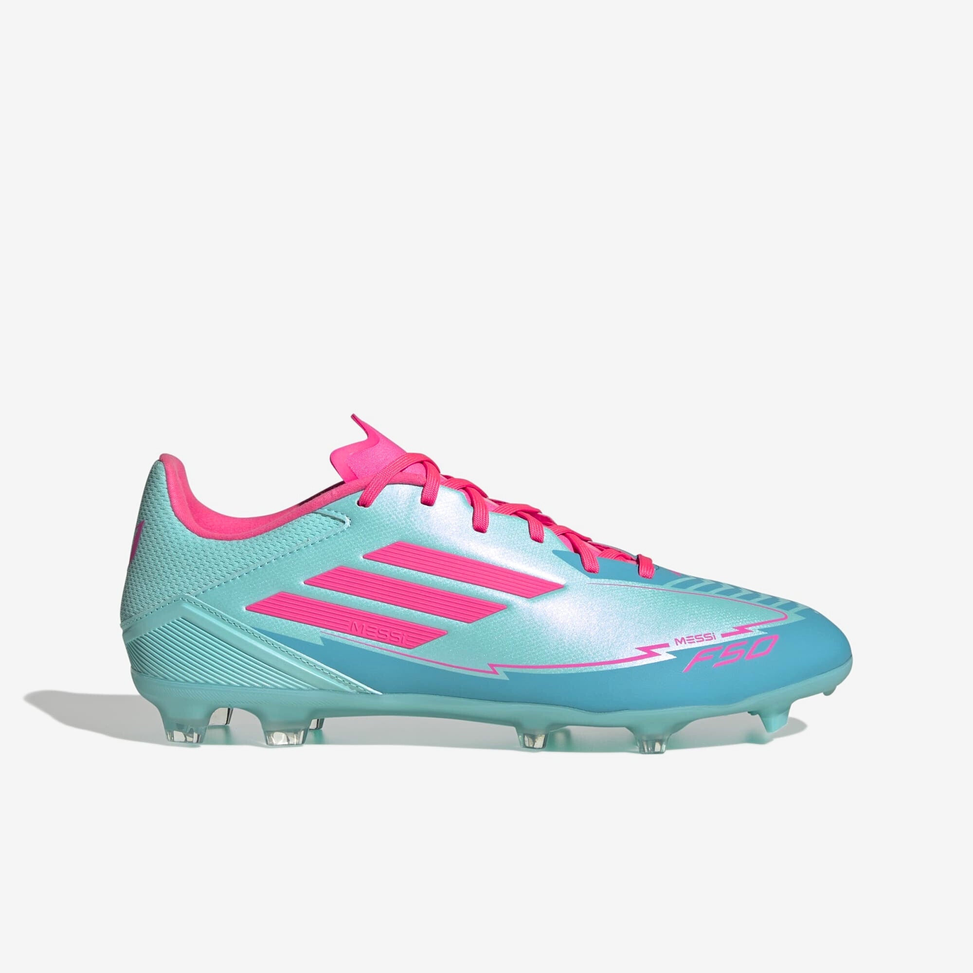 adidas F50 League Messi FG/MG Low-Top Soccer Cleats - Flash Aqua / Lucid Pink / Lucid Cyan
