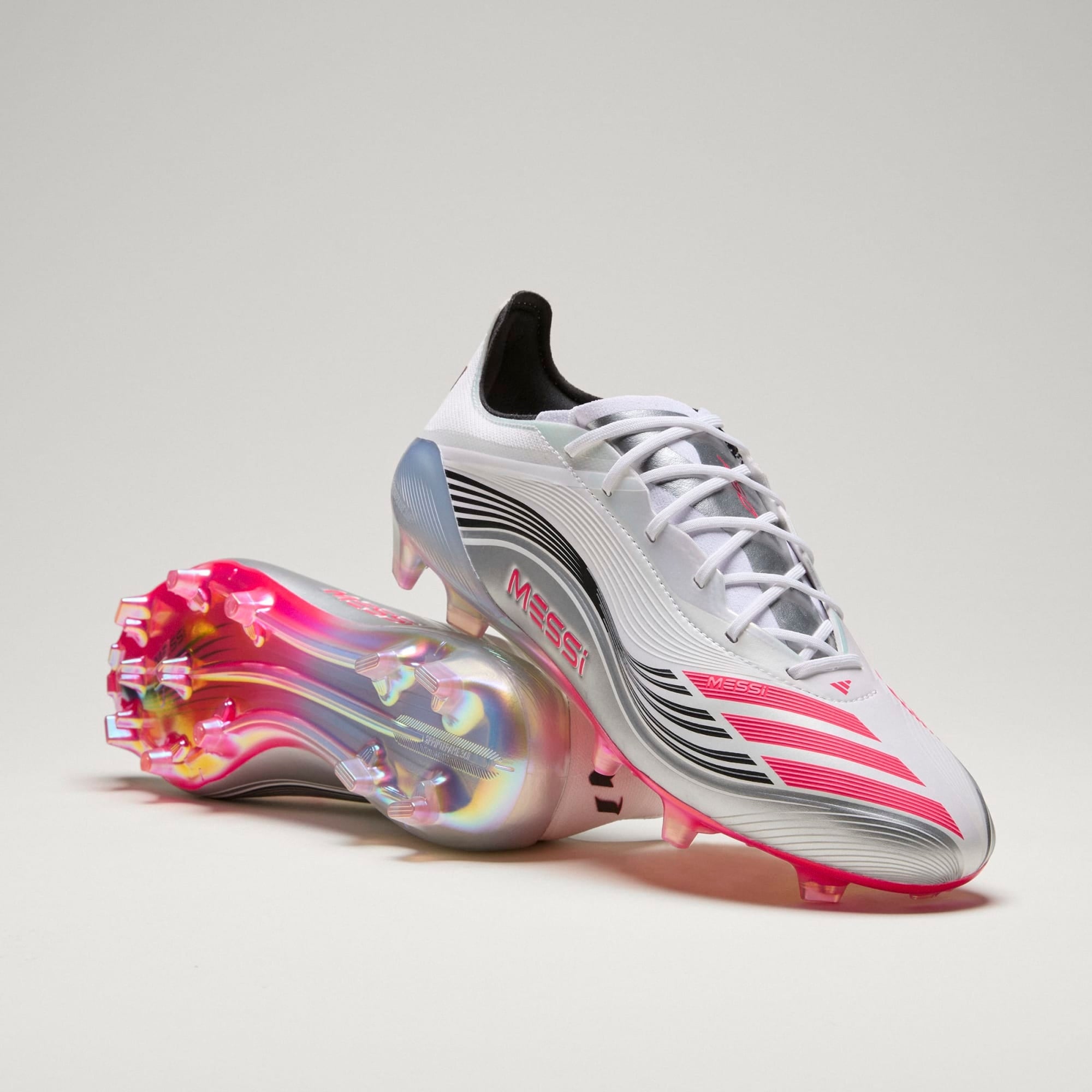 adidas F50 Messi Elite FG Low-Top Soccer Cleats - Cloud White / Lucid Red / Silver Metallic