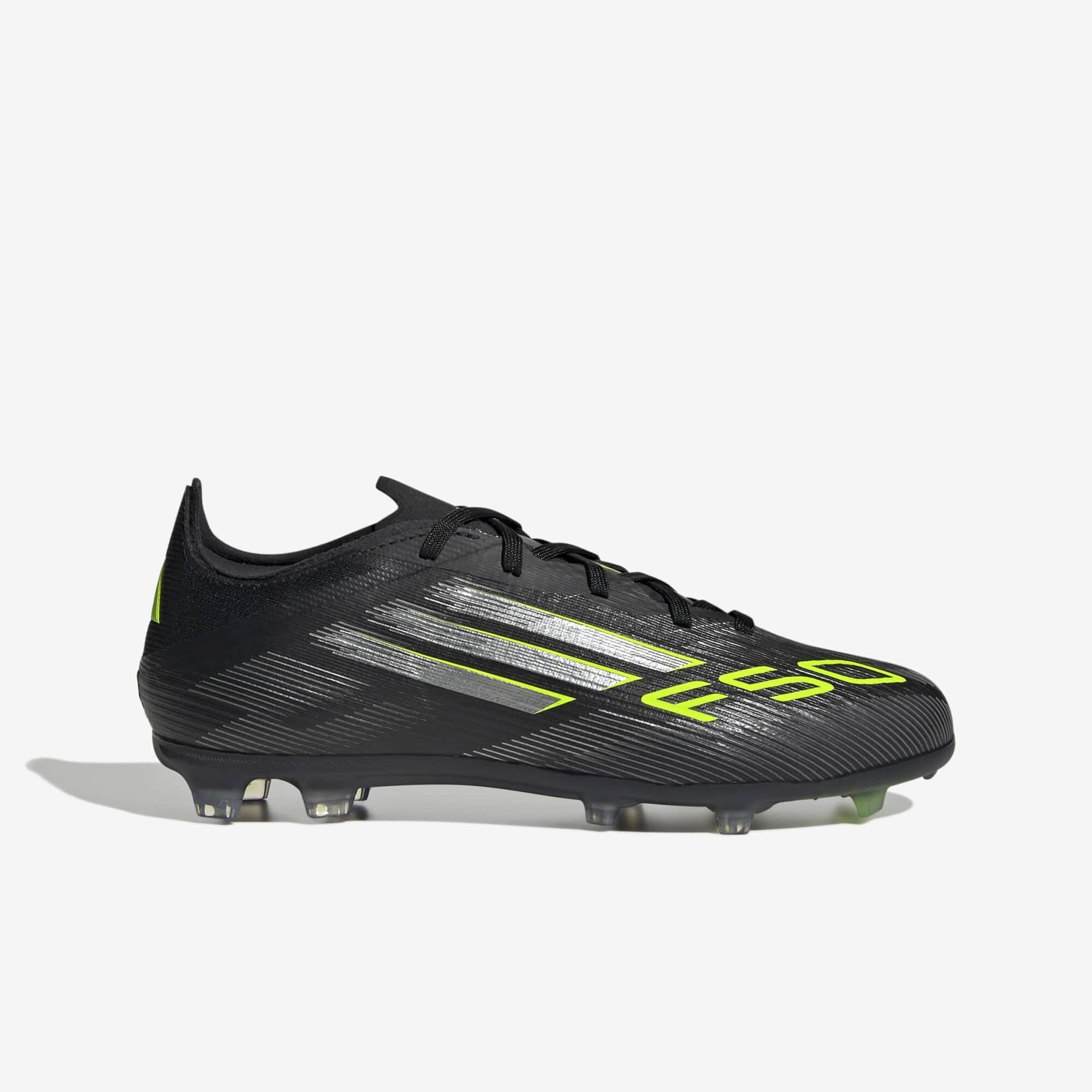 adidas Jr. F50 Elite Big Kids' Firm-Ground Low-Top Soccer Cleats - Core Black / Iron Metallic / Lucid Lemon