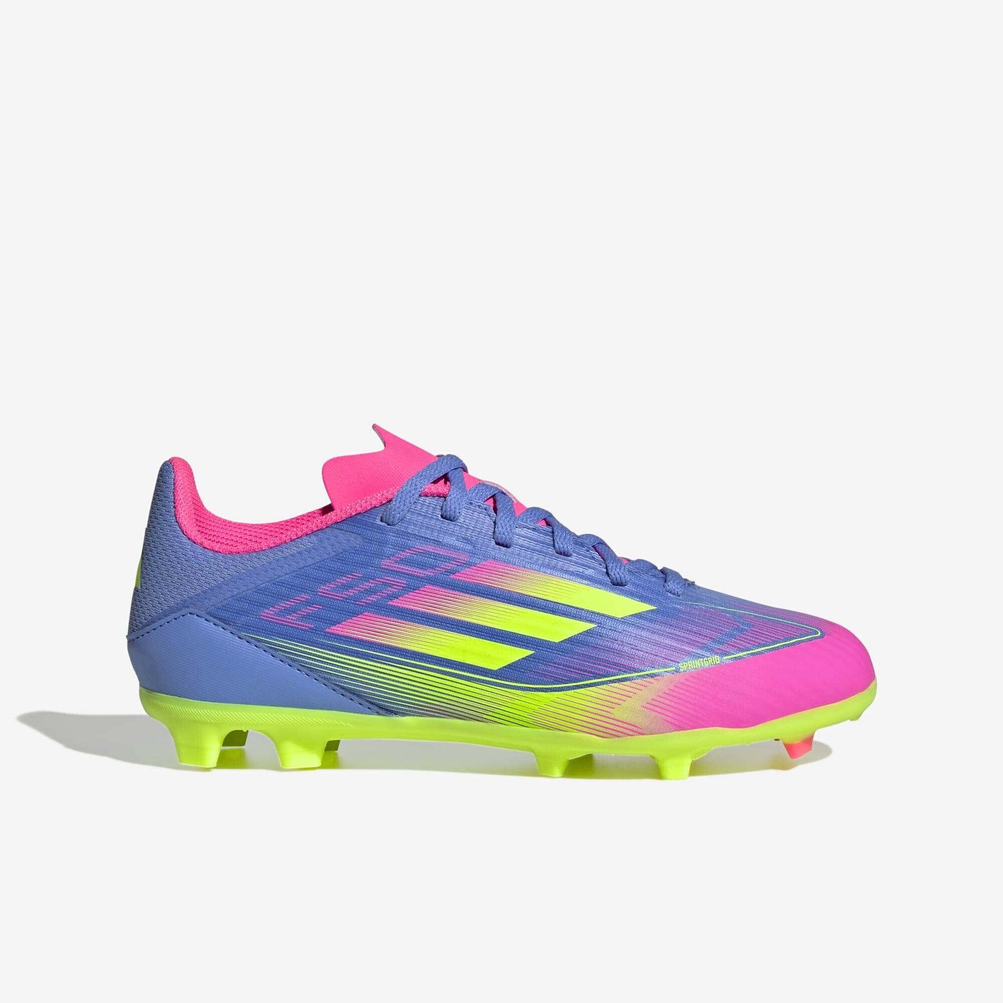 adidas Jr. F50 League Little/Big Kids' FG/MG Low-Top Soccer Cleats - Blue Fusion / Lucid Lemon / Lucid Pink
