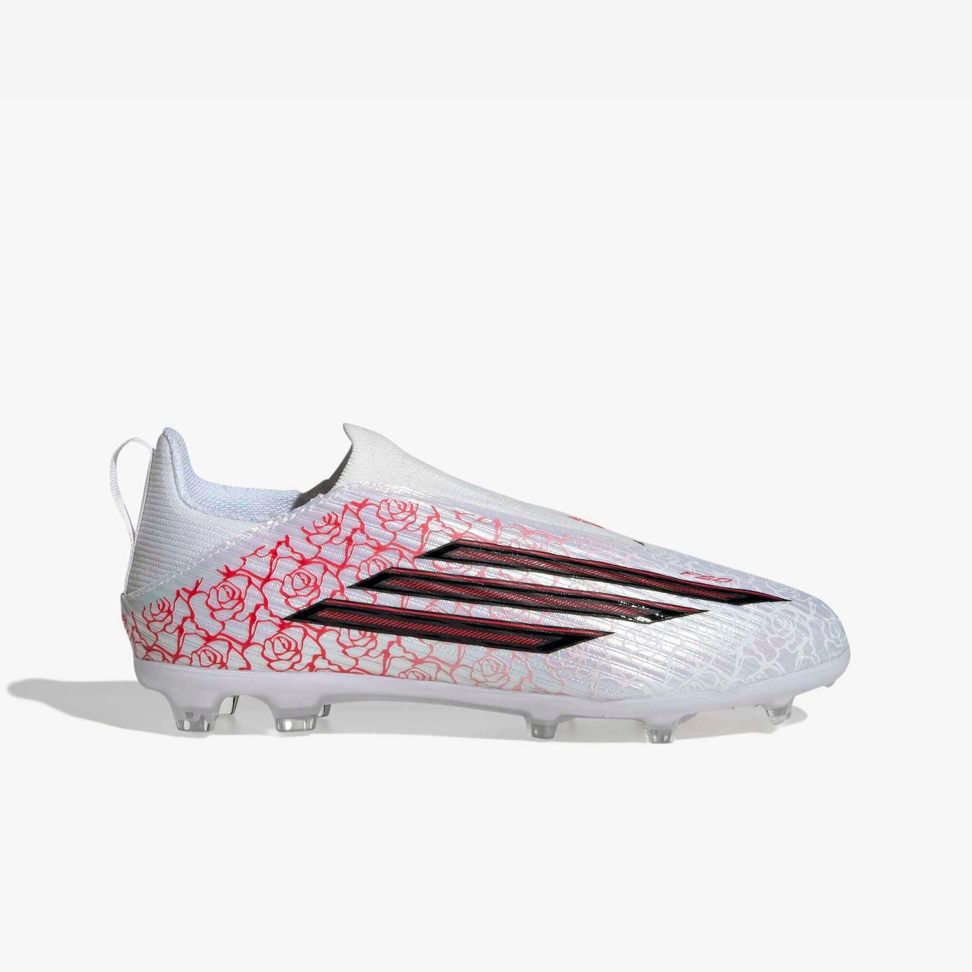 adidas Jr. F50 League Laceless LY Big Kids' Firm/Multi-Ground Low-Top Soccer Cleats - Cloud White / Core Black / Lucid Red
