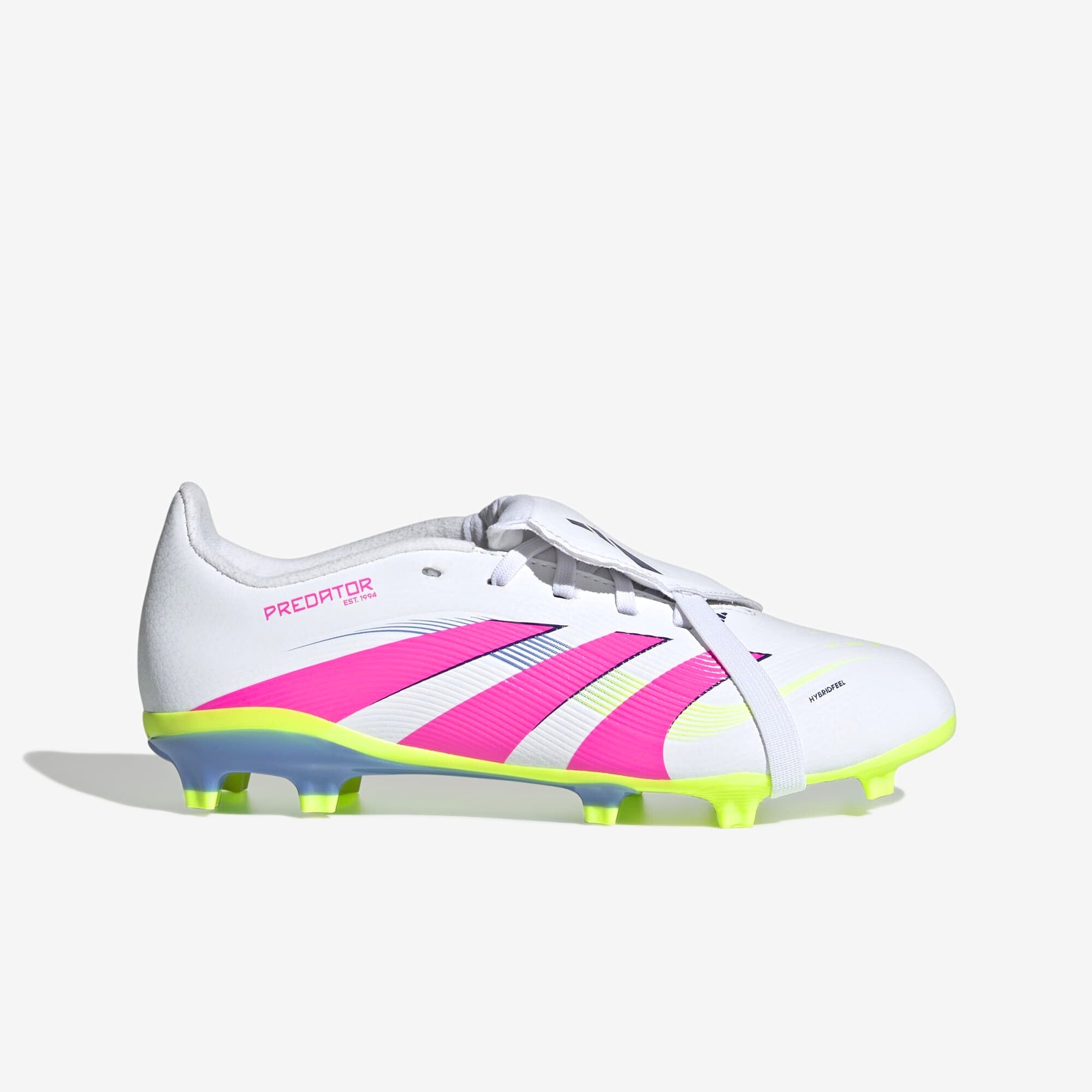 adidas Jr. Predator League Fold-Over Tongue Little/Big Kids' FG Low-Top Soccer Cleats - Cloud White / Lucid Pink / Lucid Lemon