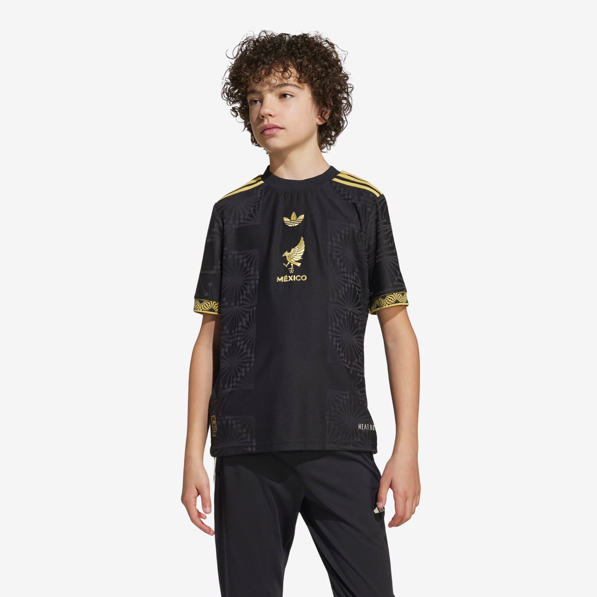 adidas Mexico 2025 Stadium Gold Big Kids' HEAT.RDY Soccer Replica Jersey - Black