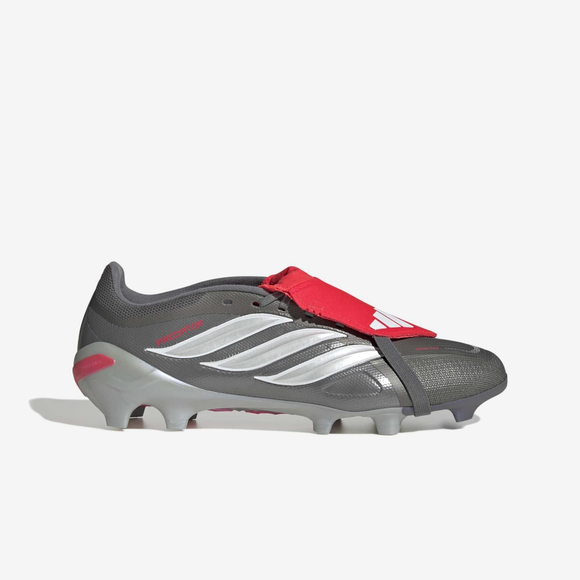 adidas Predator League Fold-Over Tongue Firm-Ground Low-Top Soccer Cleats - Iron Metallic / Zero Metalic / Lucid Red