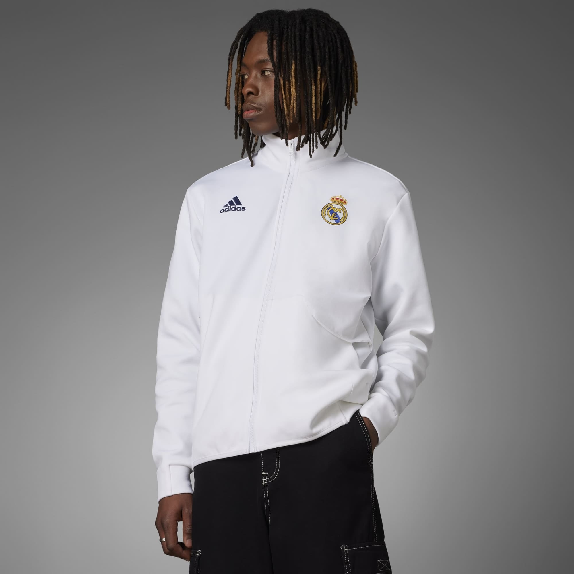 adidas Real Madrid Anthem Men's Full-Zip Soccer Jacket (White)