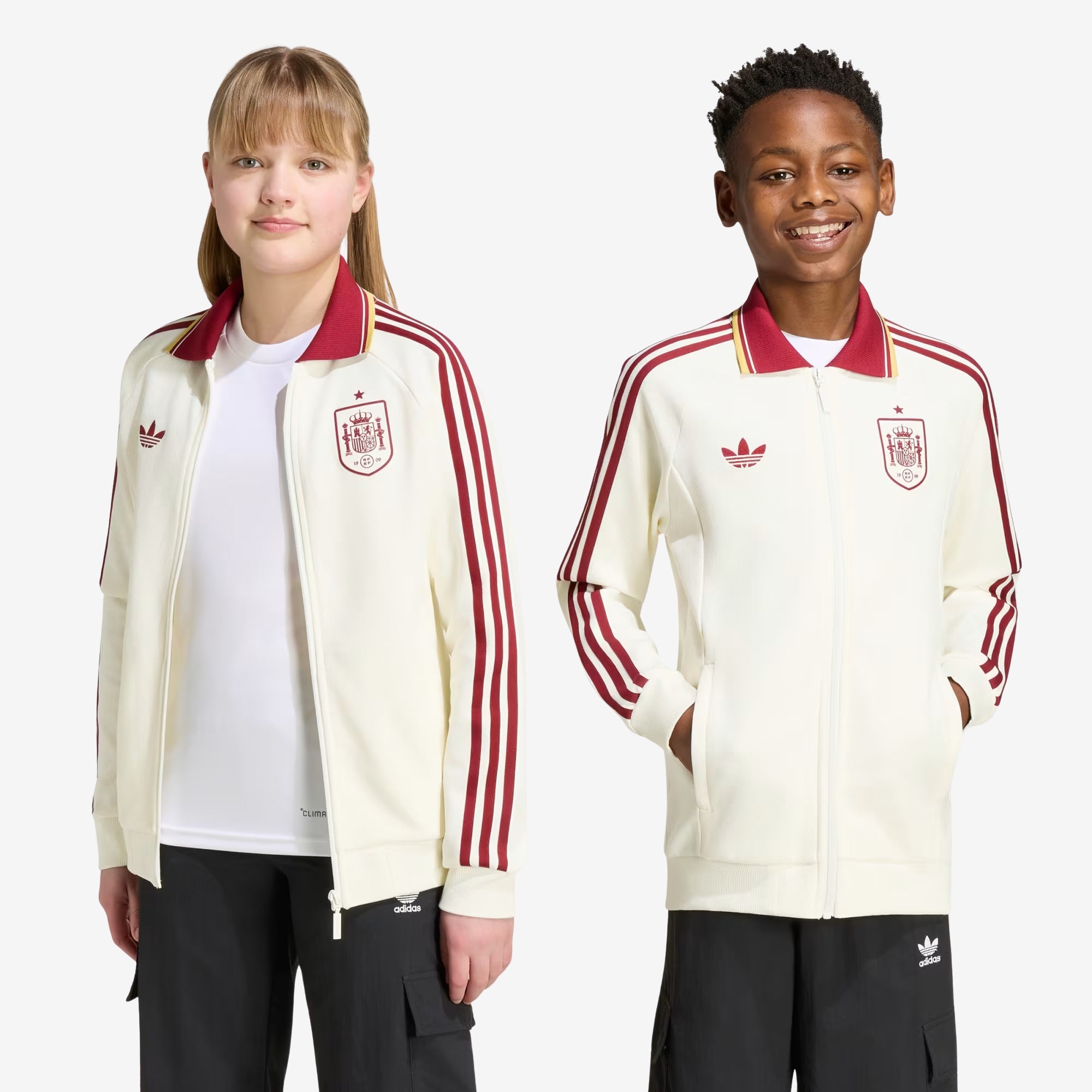 adidas Spain Away Anthem Big Kids' Full-Zip Soccer Jacket (White)
