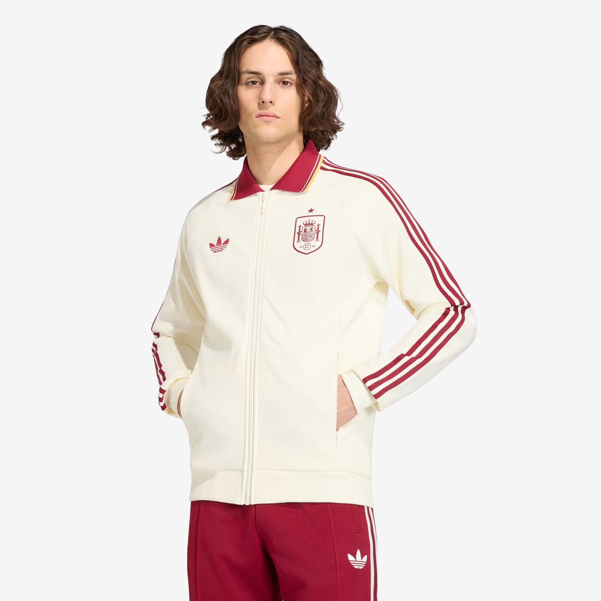 adidas Spain Away Anthem Men's Full-Zip Soccer Jacket (White)