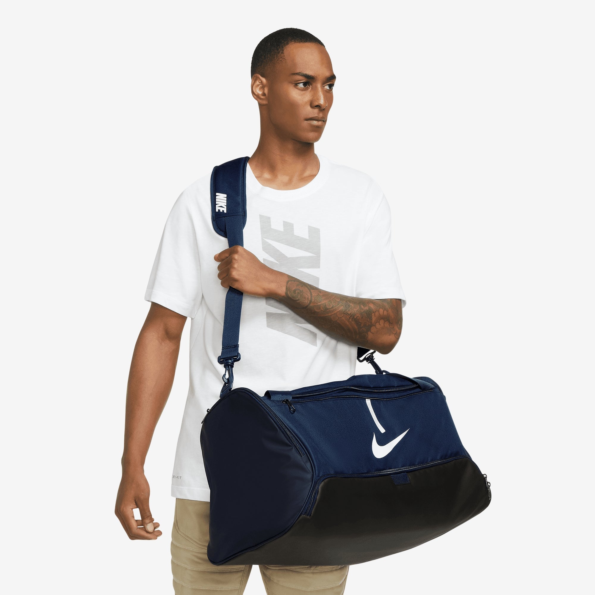 Nike Academy Team Soccer Duffel Bag (Medium, 60L) - Midnight Navy/Black/White