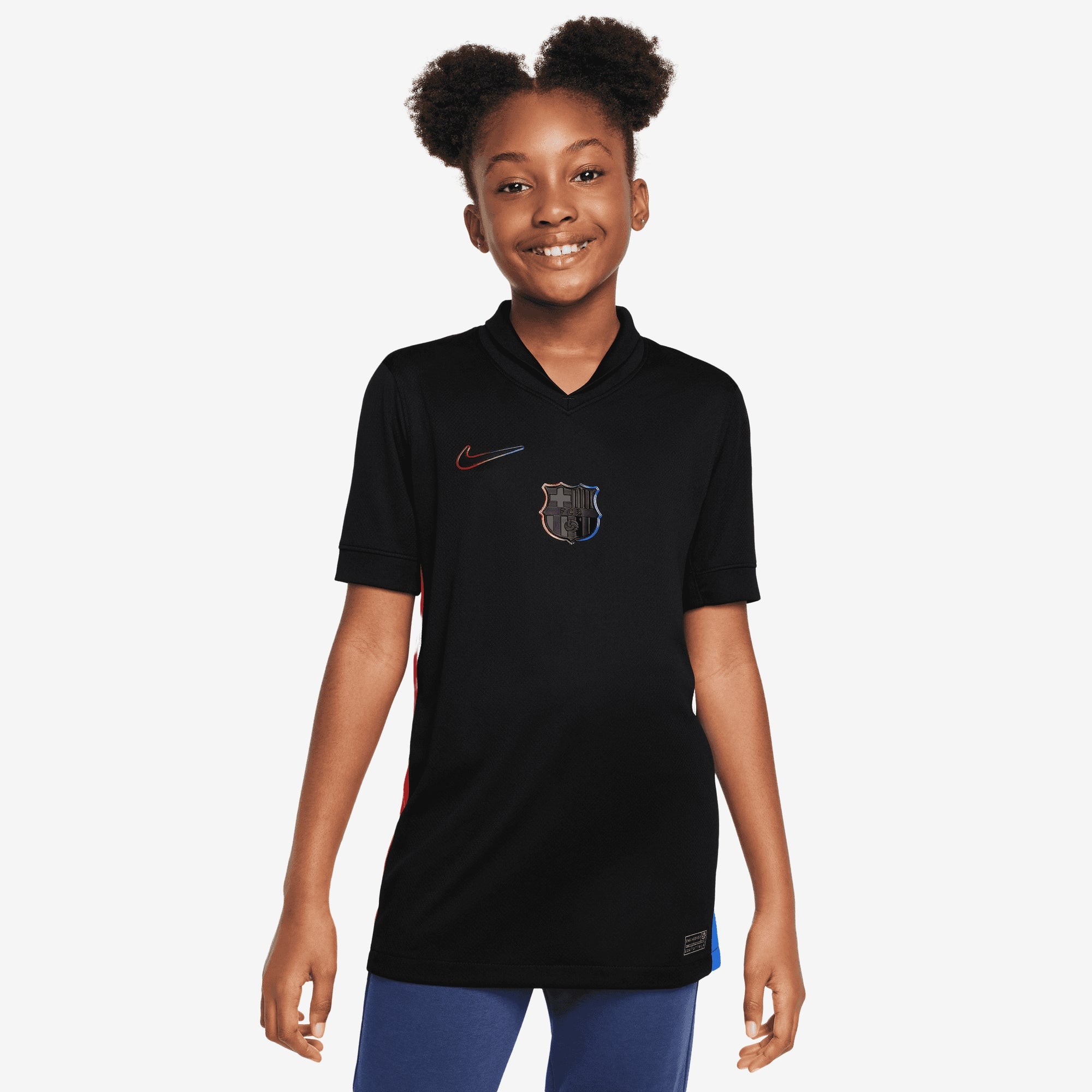 Nike FC Barcelona 2024/25 Stadium Away Big Kids' Dri-FIT Soccer Replica Jersey - Black/Hyper Royal/University Red/Black