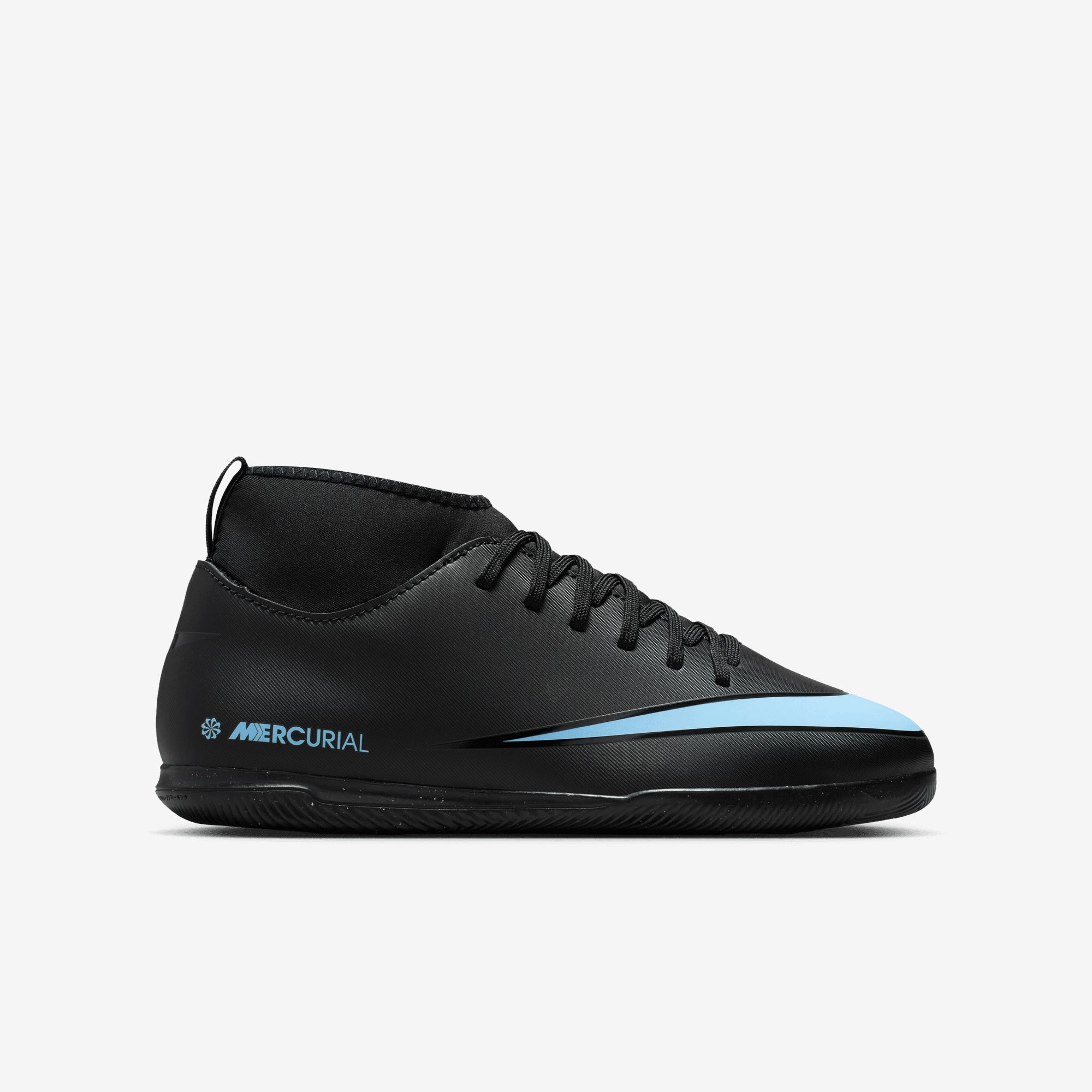 Nike Jr. Mercurial Superfly 10 Club Little/Big Kids' Indoor/Court High-Top Soccer Shoes - Black/Ice Blue