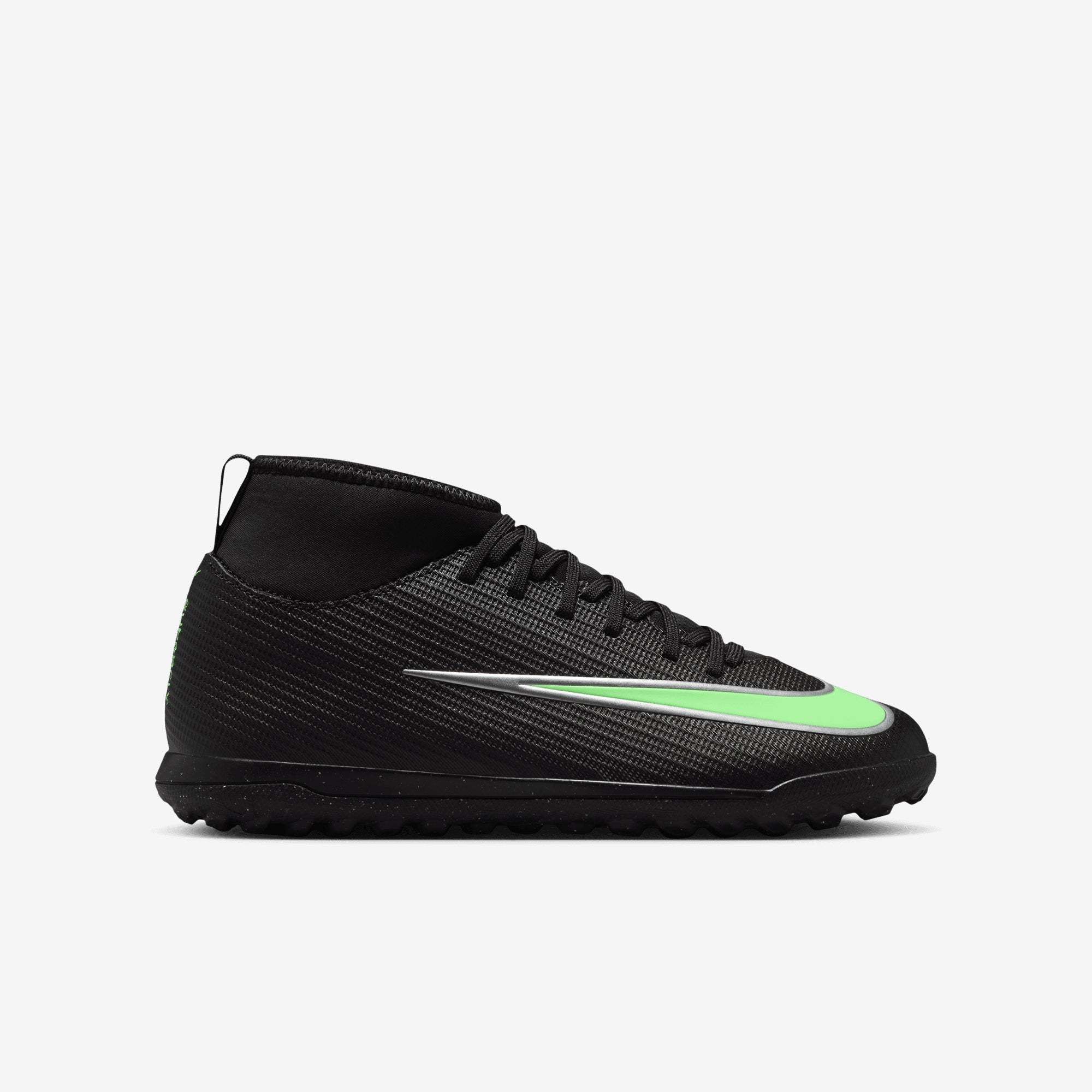 Nike Jr. Mercurial Superfly 11 Club Big Kids' Turf High-Top Soccer Shoes - Black/Illusion Green-Black