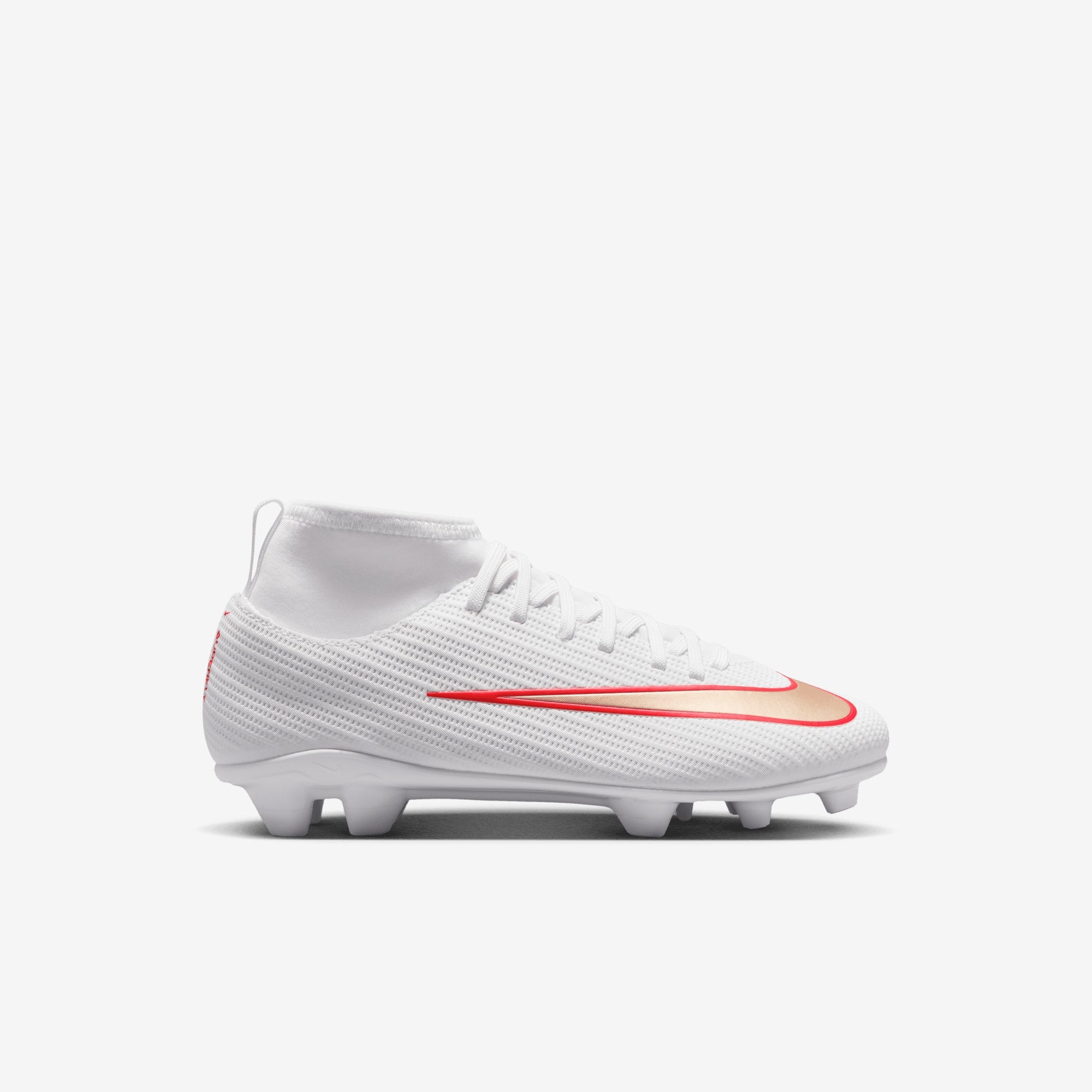 Nike Jr. Mercurial Superfly 11 Club Little Kids' Multi-Ground High-Top Soccer Cleats - White/Blur-Bright Crimson