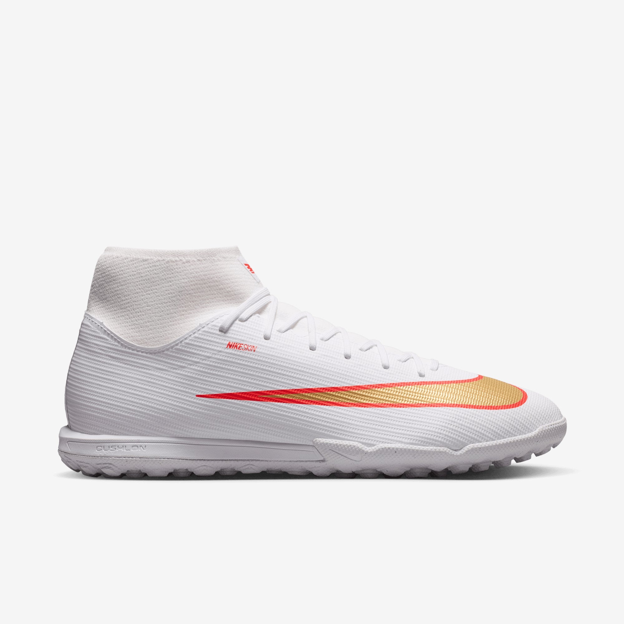 Nike Mercurial Superfly 11 Academy Turf High-Top Soccer Shoes - White/Blur-Bright Crimson