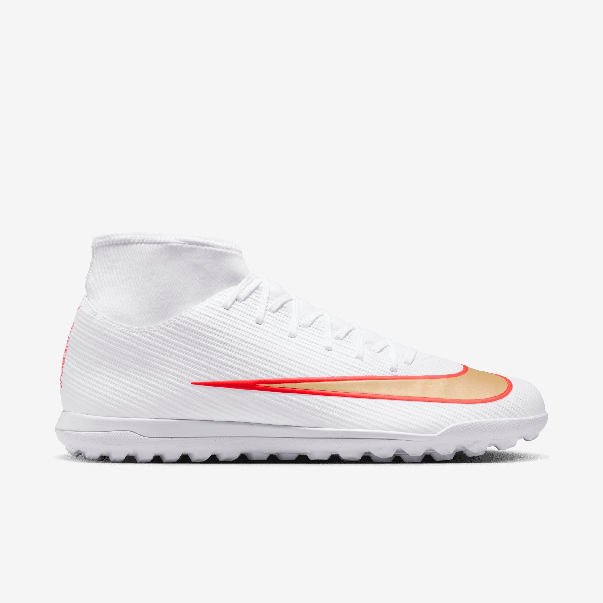 Nike Mercurial Superfly 11 Club Turf High-Top Soccer Shoes - White/Blur-Bright Crimson