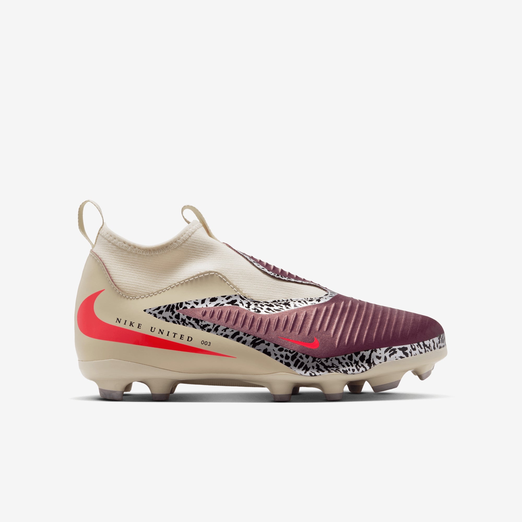 Nike United Jr. Phantom 6 High Academy Big Kids' Multi-Ground Soccer Cleats - Burgundy Crush/University Red-Fossil