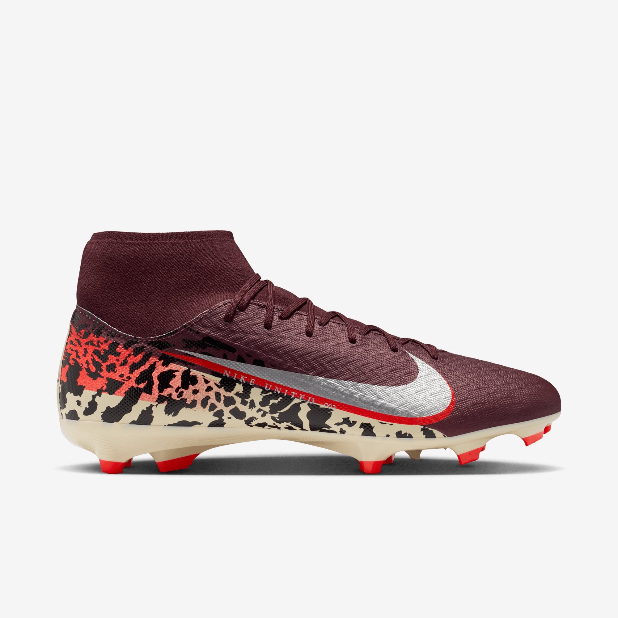 Nike United Mercurial Superfly 10 Academy Multi-Ground High-Top Soccer Cleats - Burgundy Crush/Metallic Silver