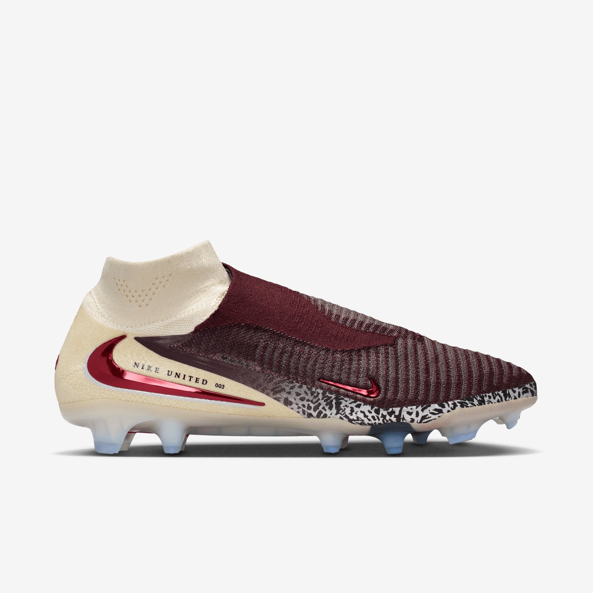 Nike United Phantom 6 High Elite Firm-Ground Soccer Cleats - Burgundy Crush/University Red-Fossil
