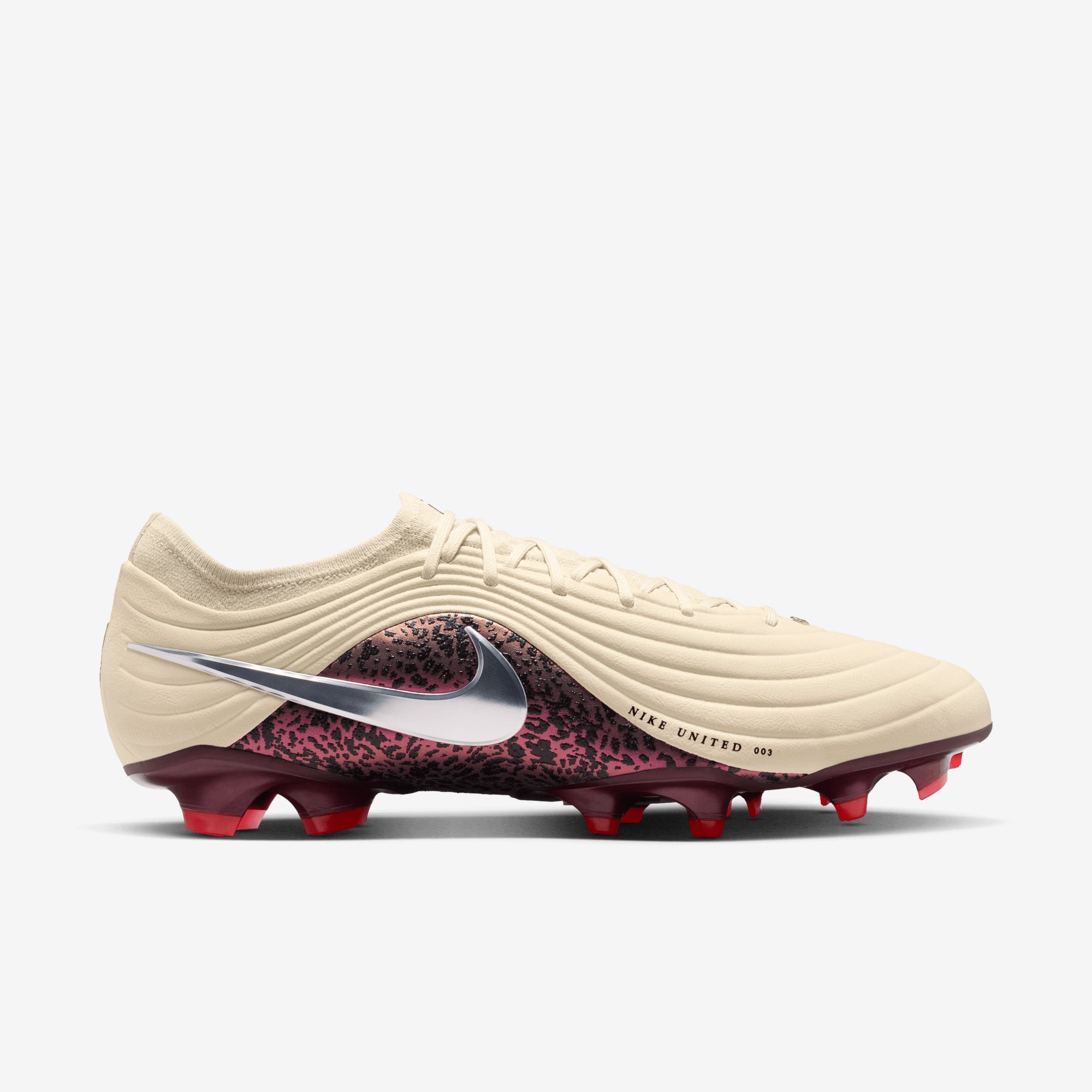 Nike United Tiempo Maestro Elite Firm-Ground Low-Top Soccer Cleats - Fossil/Metallic Silver-Burgundy Crush