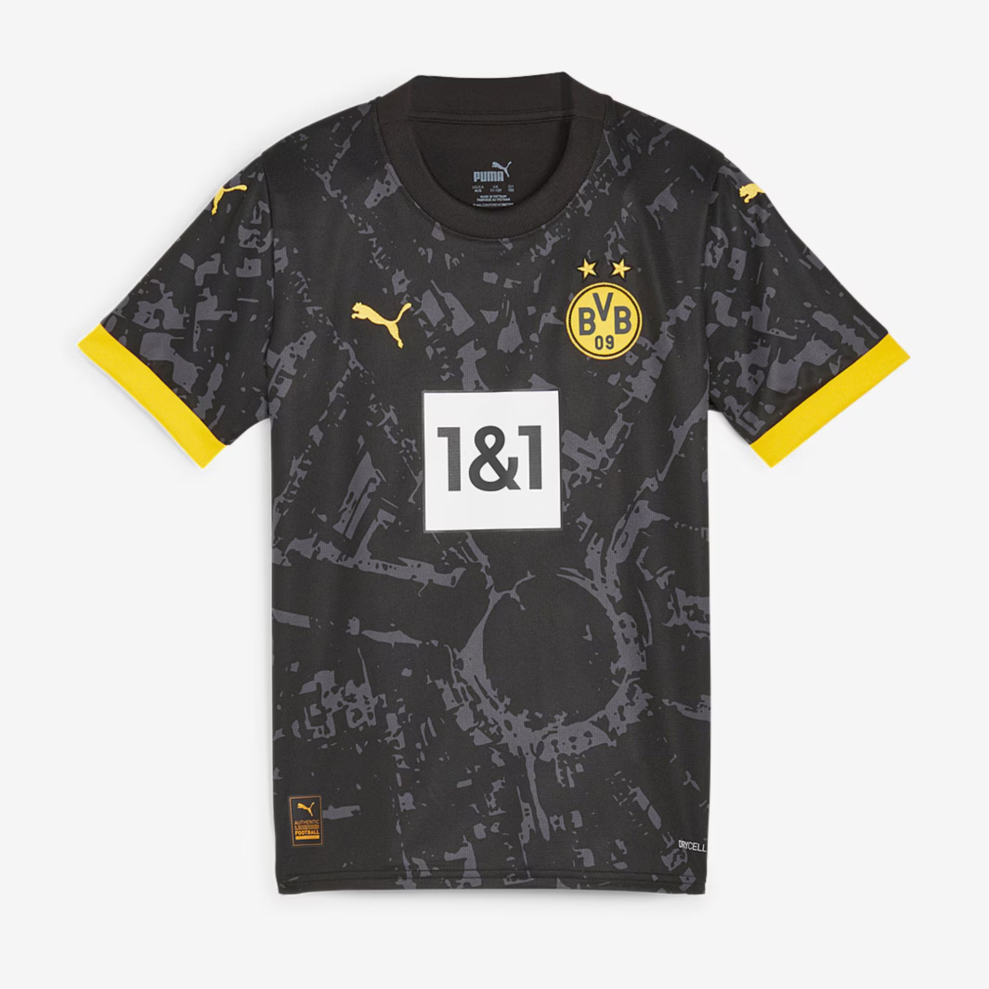 PUMA Borussia Dortmund 2023/24 Stadium Away Big Kids' Soccer Replica Jersey - Black-Cyber Yellow