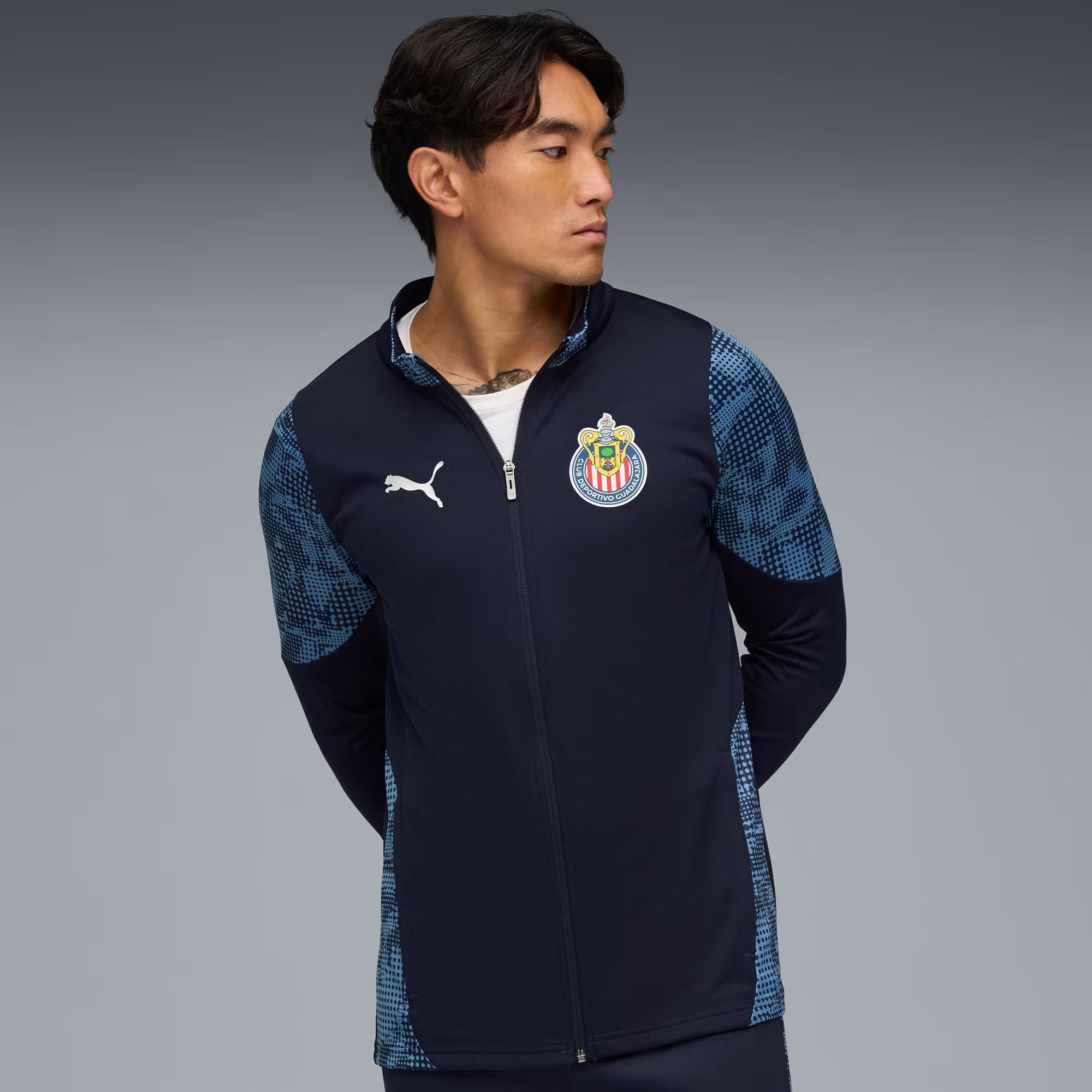 PUMA Chivas Men's Full-Zip Soccer Training Jacket - PUMA Navy-PUMA Silver