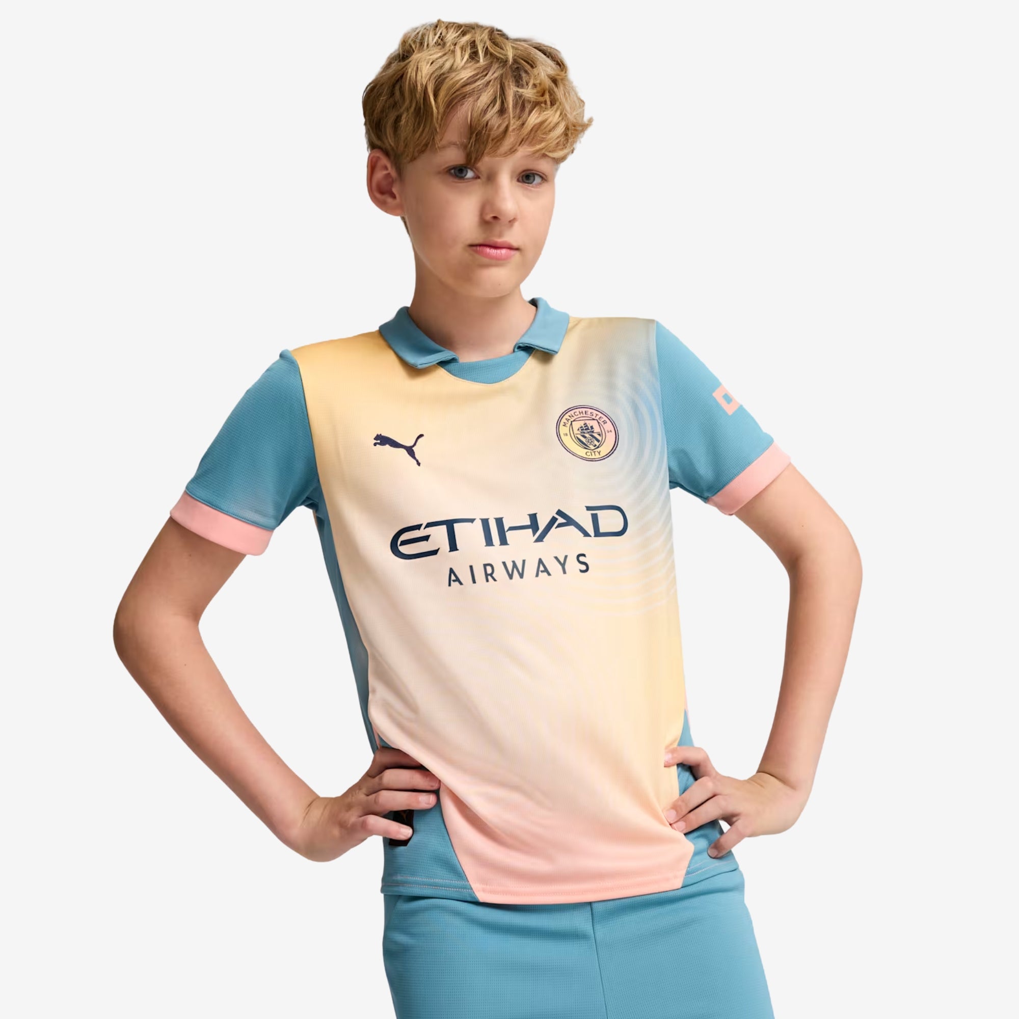 PUMA Manchester City 2024/25 Stadium Fourth Big Kids' dryCELL Soccer Replica Jersey - Rosebay-Bold Blue