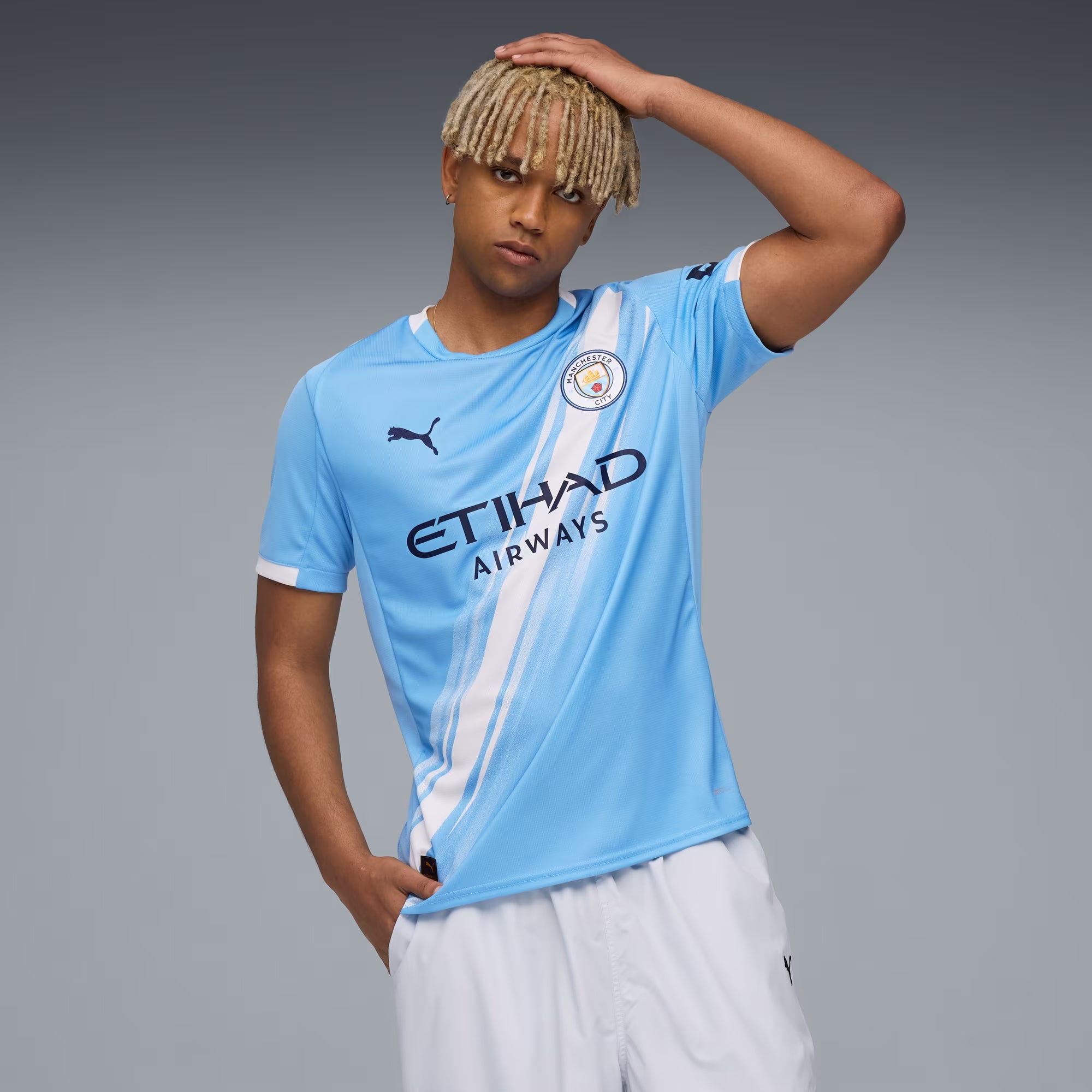 PUMA Manchester City 2025/26 Stadium Home Men's dryCELL Soccer Replica Jersey - Team Light Blue-PUMA White