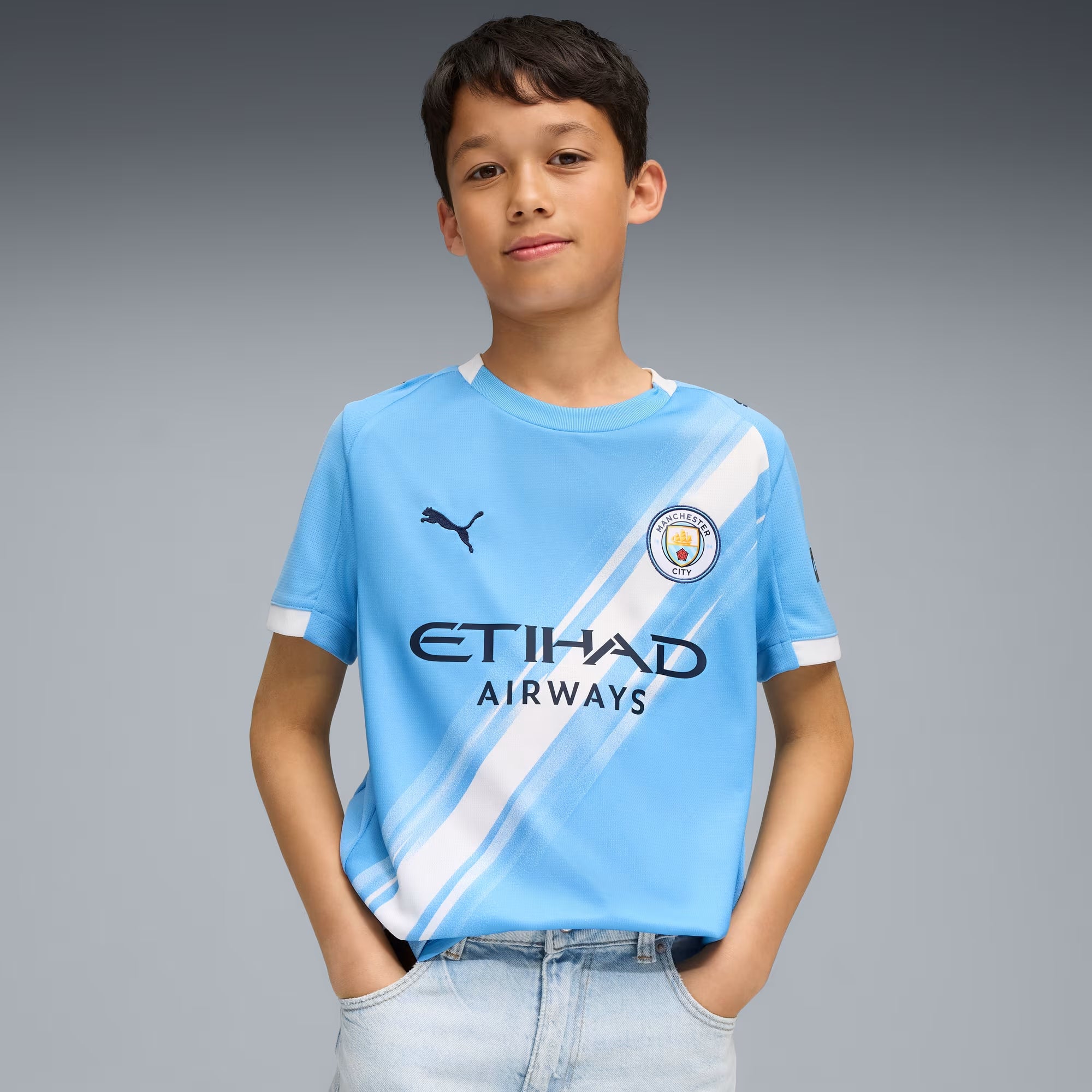 PUMA Manchester City 2025/26 Stadium Home Big Kids' dryCELL Soccer Replica Jersey - Team Light Blue-PUMA White