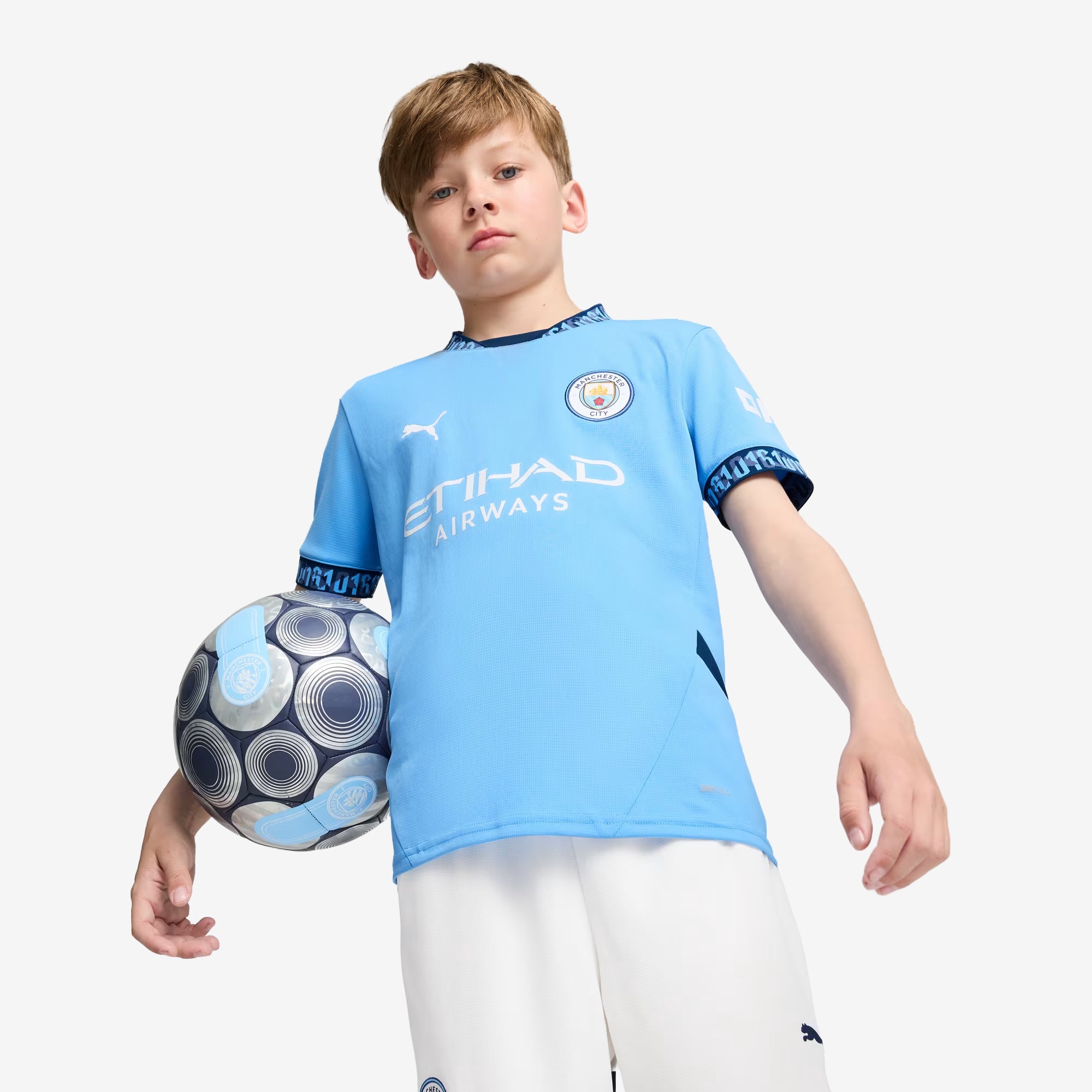 PUMA Manchester City 24/25 Stadium Home Big Kids' dryCELL Soccer Replica Jersey - Team Light Blue-Marine Blue