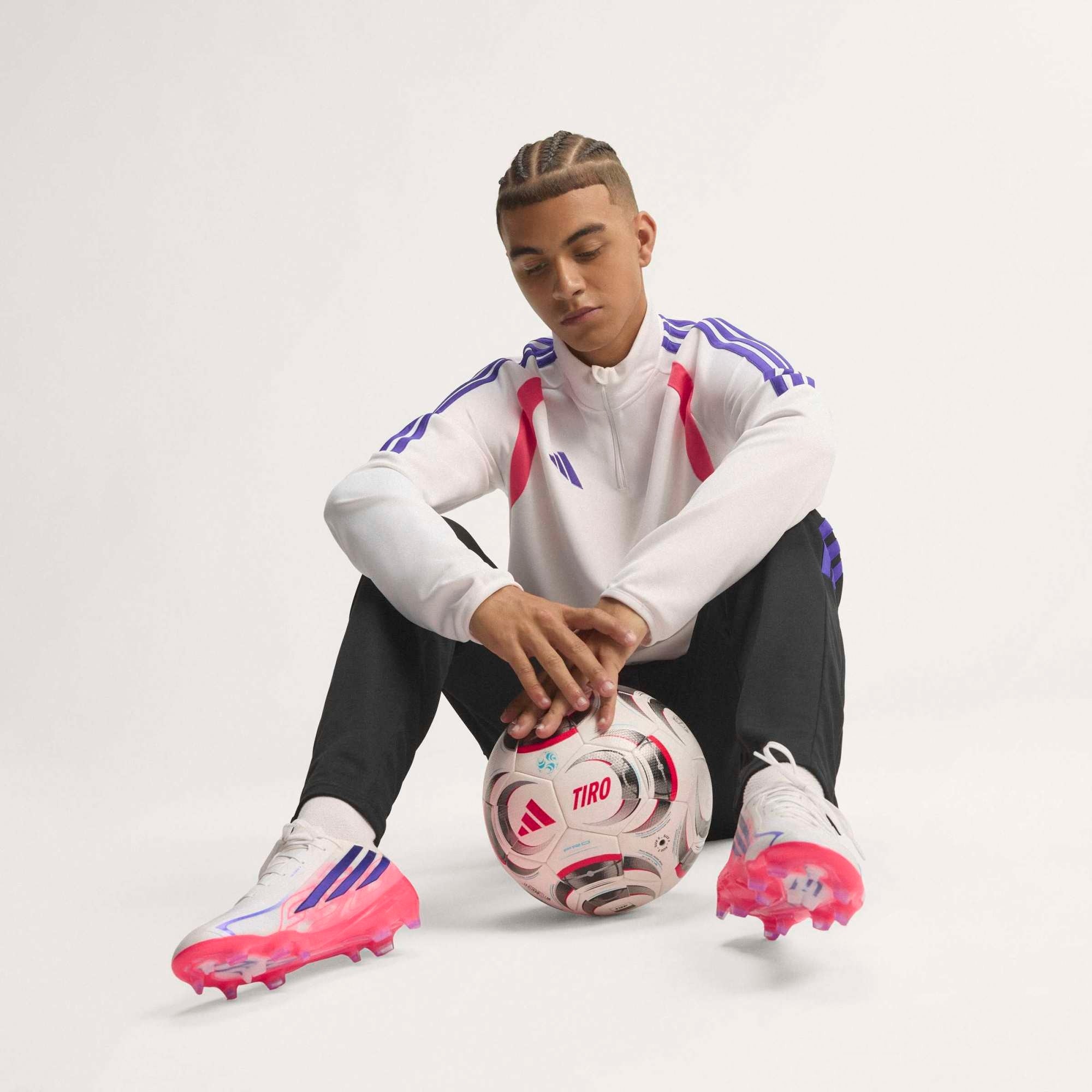 adidas F50 Hyperfast Pro Firm-Ground Low-Top Soccer Cleats - Ftwr White / Solar Purple / Solar Turbo