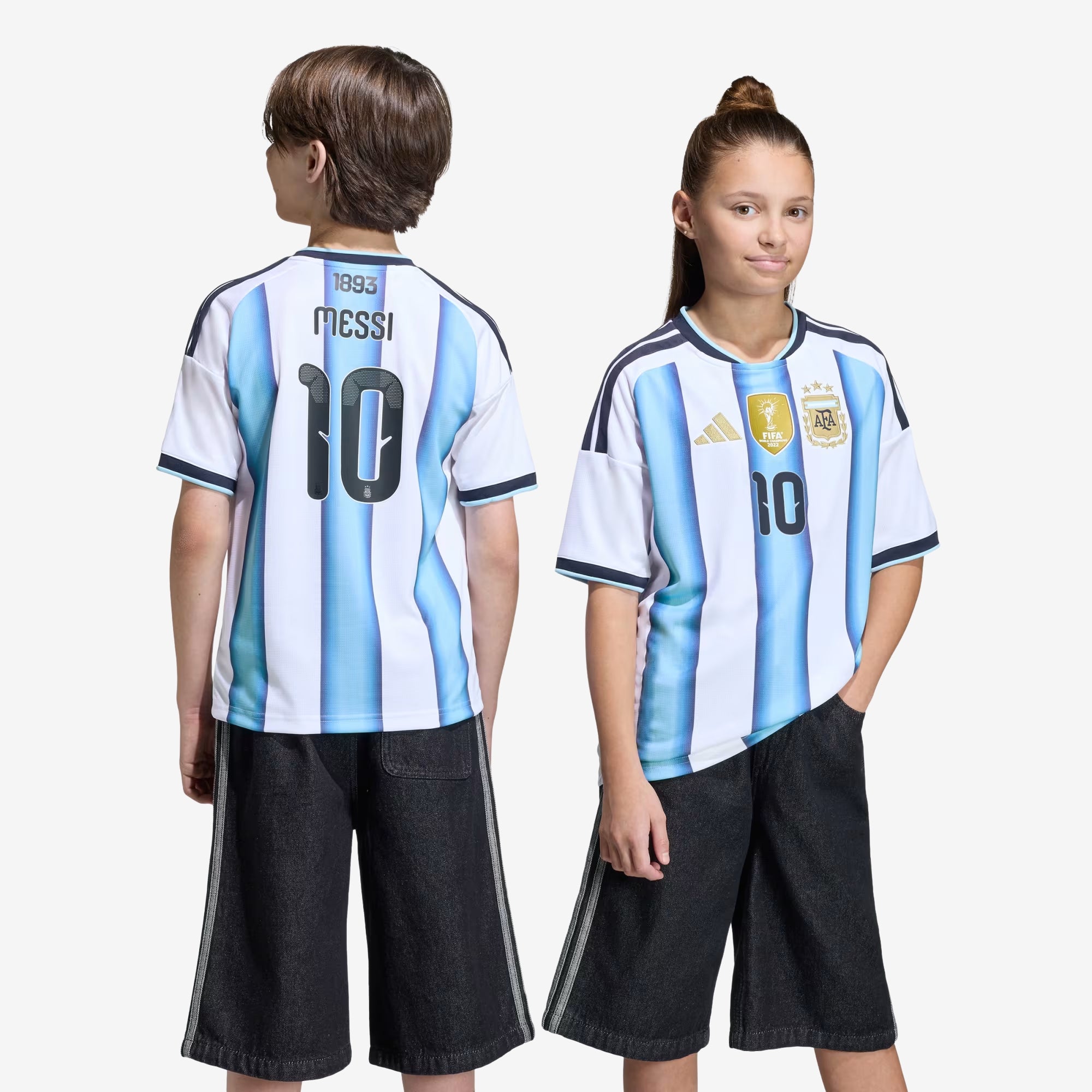 adidas Argentina 2026 Stadium Home Messi Big Kids' Soccer Jersey - White / Icey Blue / Light Blue