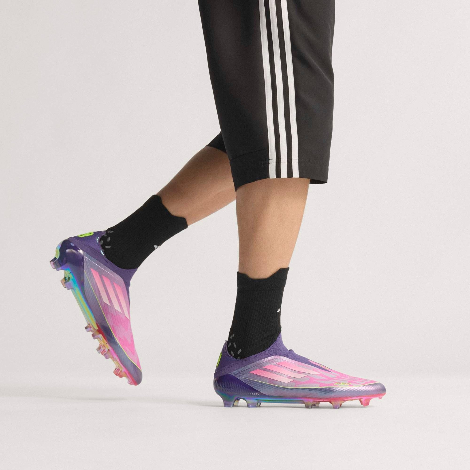 adidas F50 Elite LY Laceless Firm-Ground Low-Top Soccer Cleats - Purple / Cloud White / Lucid Lemon