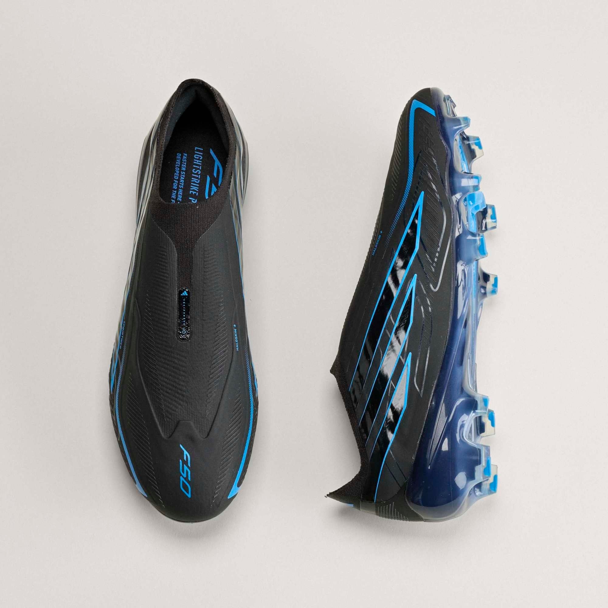 adidas F50 Hyperfast Elite Laceless Firm-Ground Low-Top Soccer Cleats - Core Black / Core Black / Lucid Ray Blue