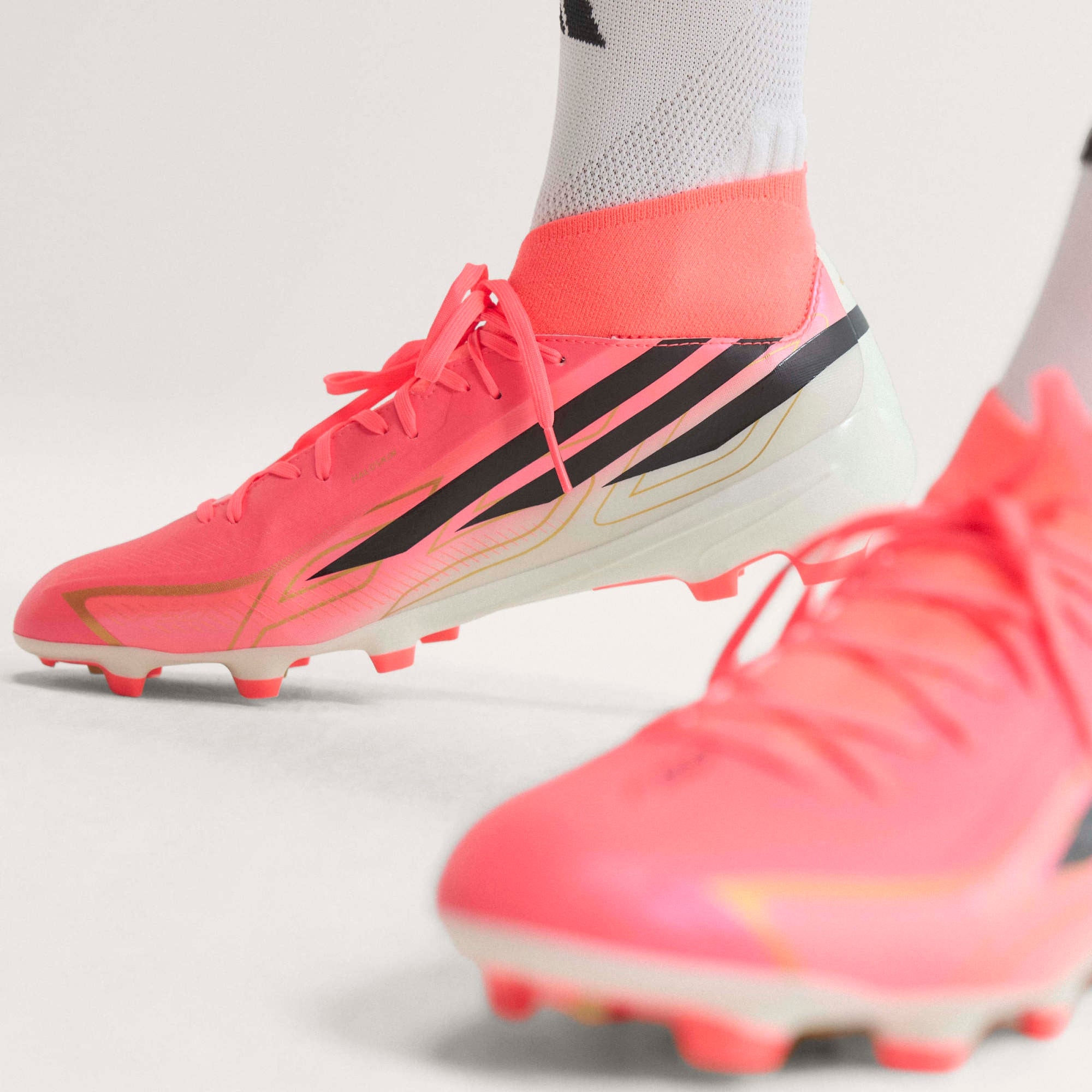 adidas F50 Hyperfast League Firm-Ground High-Top Soccer Cleats - Solar Turbo / Core Black / Gold Met.