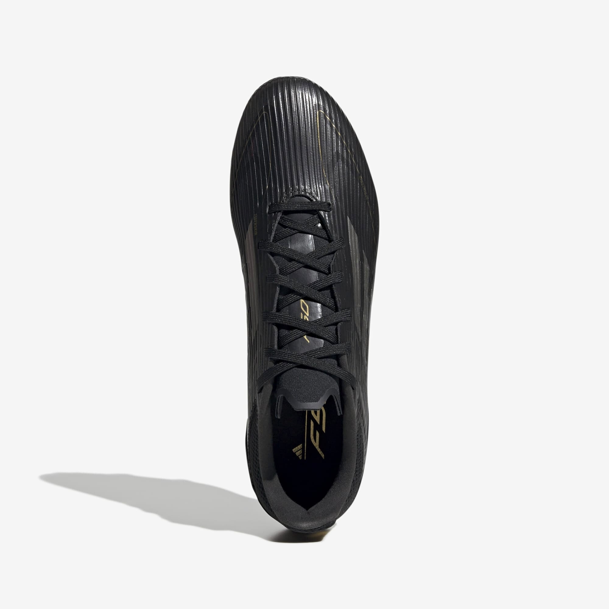 adidas F50 League Firm/Multi-Ground Soccer Cleats - Core Black / Iron Metallic / Gold Metallic