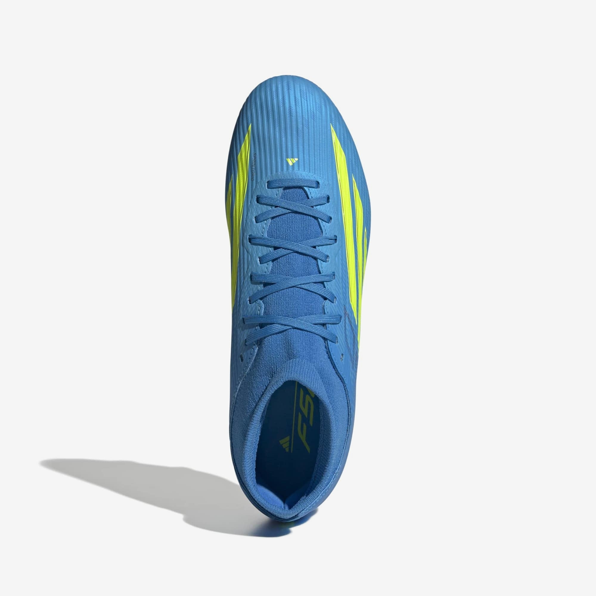 adidas F50 League Mid Cut Firm/Multi-Ground Soccer Cleats - Lucid Ray Blue / Team Solar Yellow 2 / Lucid Aquamarine