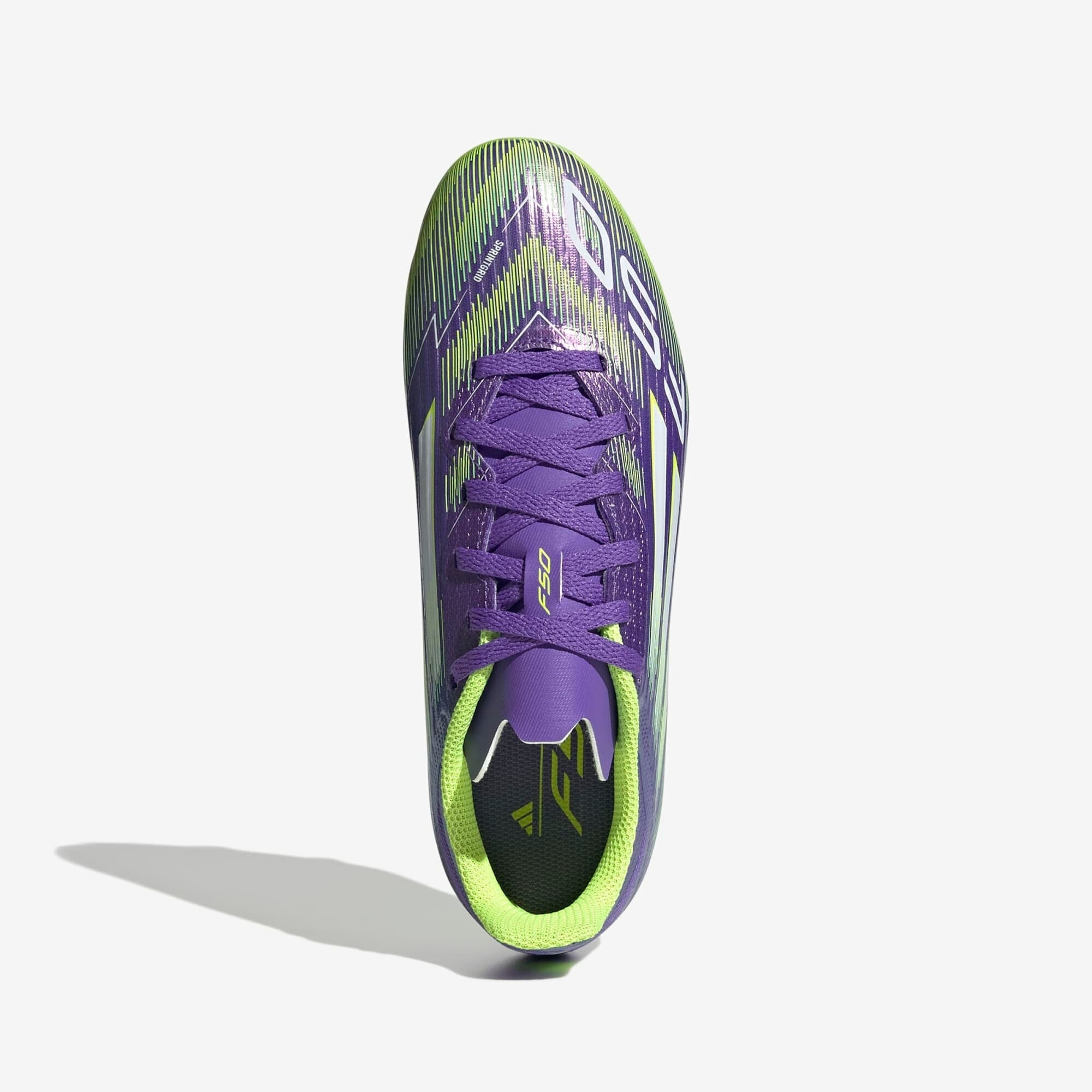 adidas Jr. F50 League Kids' Firm/Multi-Ground Low-Top Soccer Cleats - Purple Rush / Cloud White / Lucid Lemon