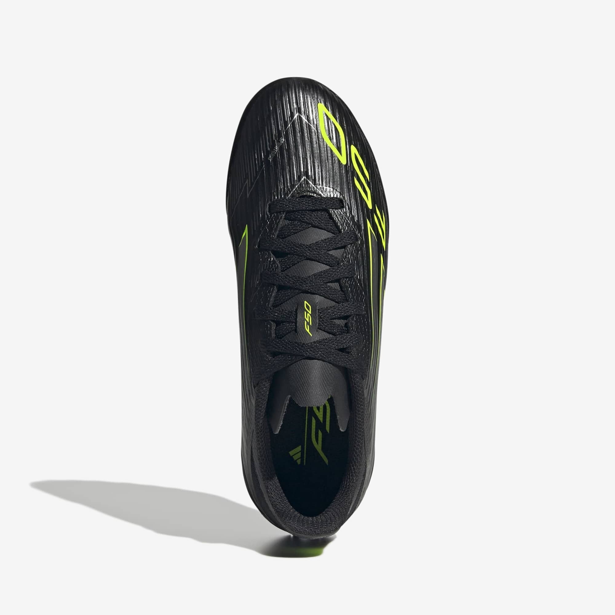 adidas Jr. F50 League Big Kids' Turf Low-Top Soccer Shoes - Core Black / Iron Metallic / Lucid Lemon