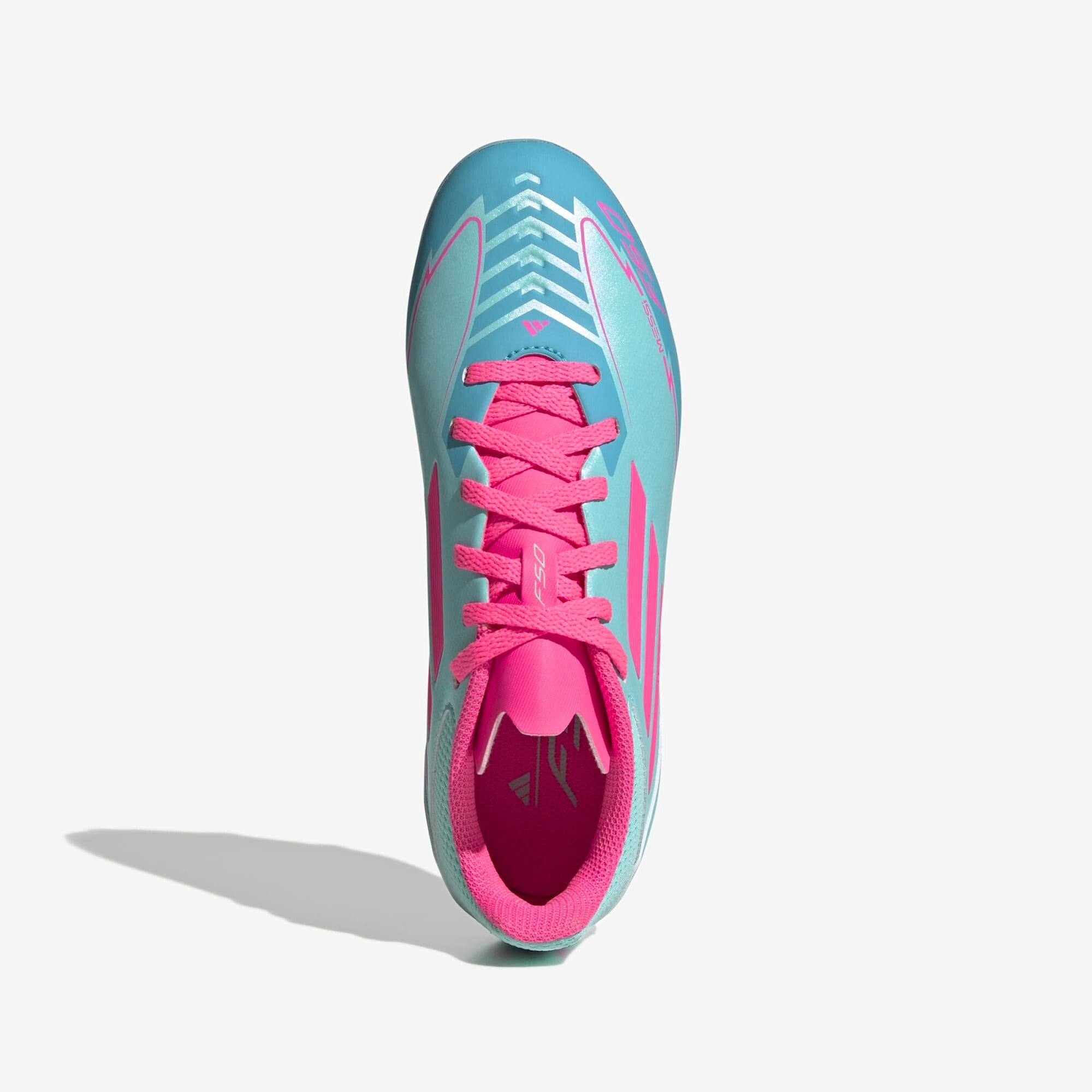 adidas Jr. F50 League Messi Little/Big Kids' FG/MG Low-Top Soccer Cleats - Flash Aqua / Lucid Pink / Lucid Cyan