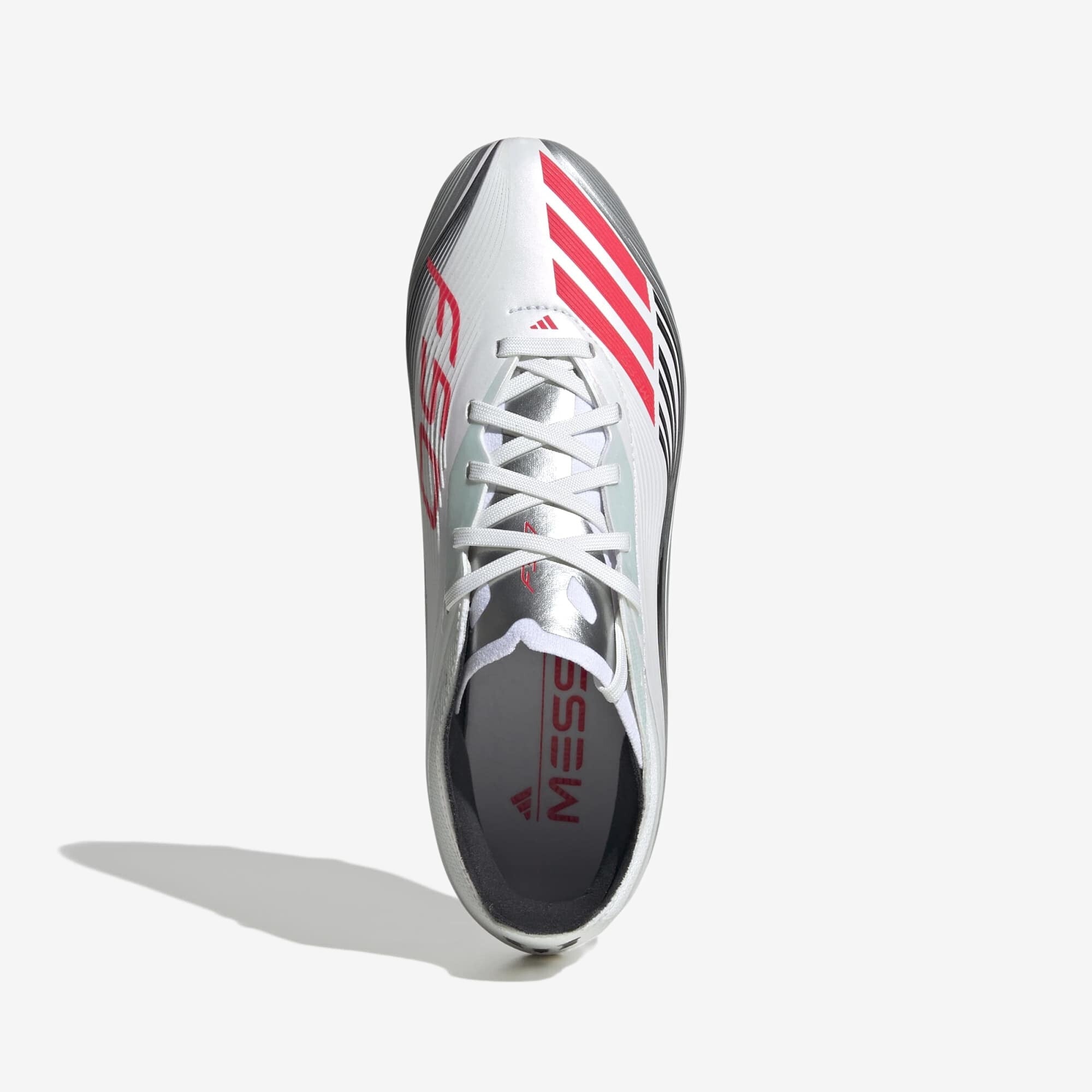 adidas Jr. F50 Messi Elite Big Kids' Firm-Ground Low-Top Soccer Cleats - Cloud White / Lucid Red / Silver Metallic