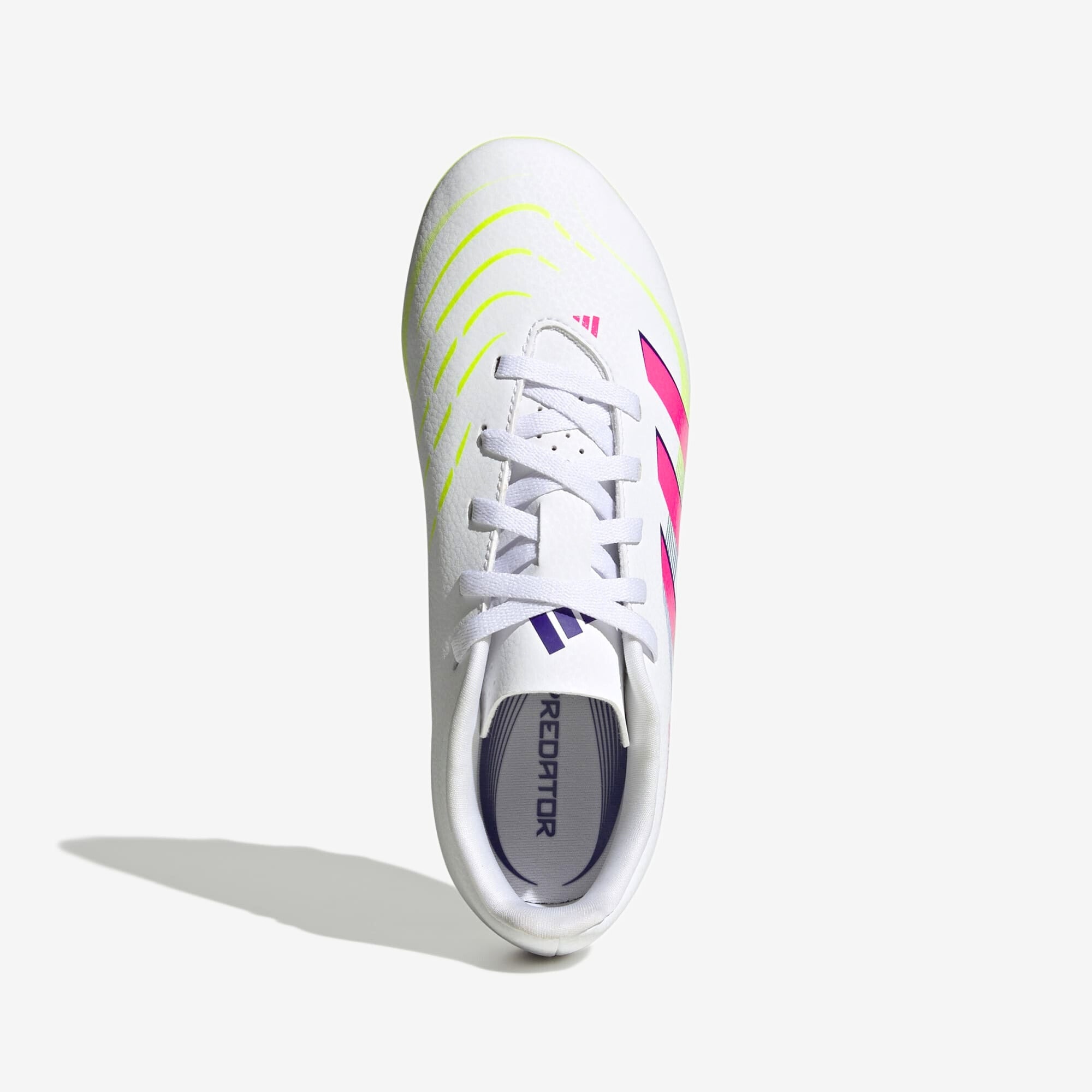 adidas Jr. Predator Club Little/Big Kids' FG/MG Low-Top Soccer Cleats - Cloud White / Lucid Pink / Lucid Lemon