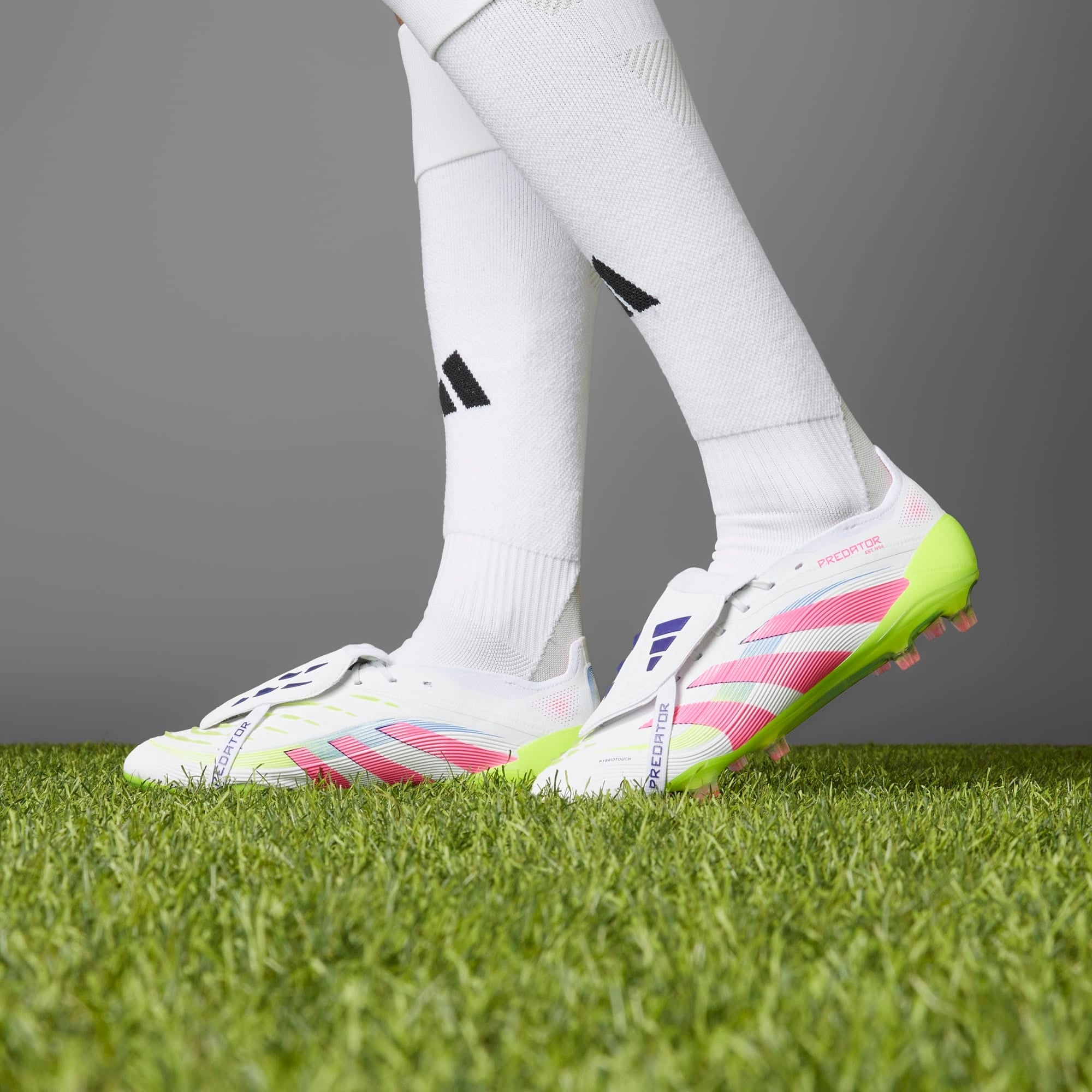 adidas Predator Elite Fold-Over Tongue FG Low-Top Soccer Cleats - Cloud White / Lucid Pink / Lucid Lemon