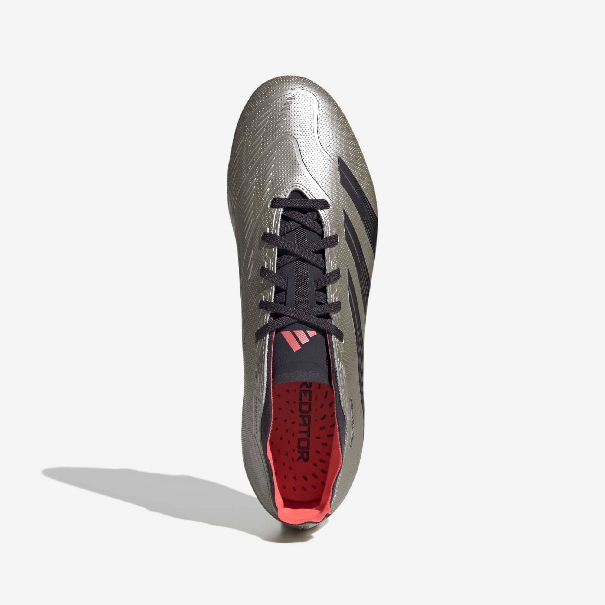 adidas Predator League Firm-Ground Low-Top Soccer Cleats - Platinum Metallic / Aurora Black / Turbo